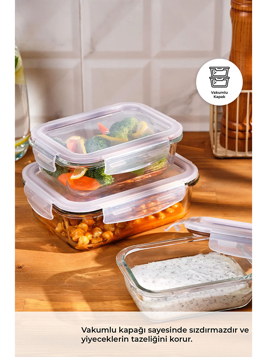 Renksiz Lina Borosilikat 3'lü Saklama Kabı