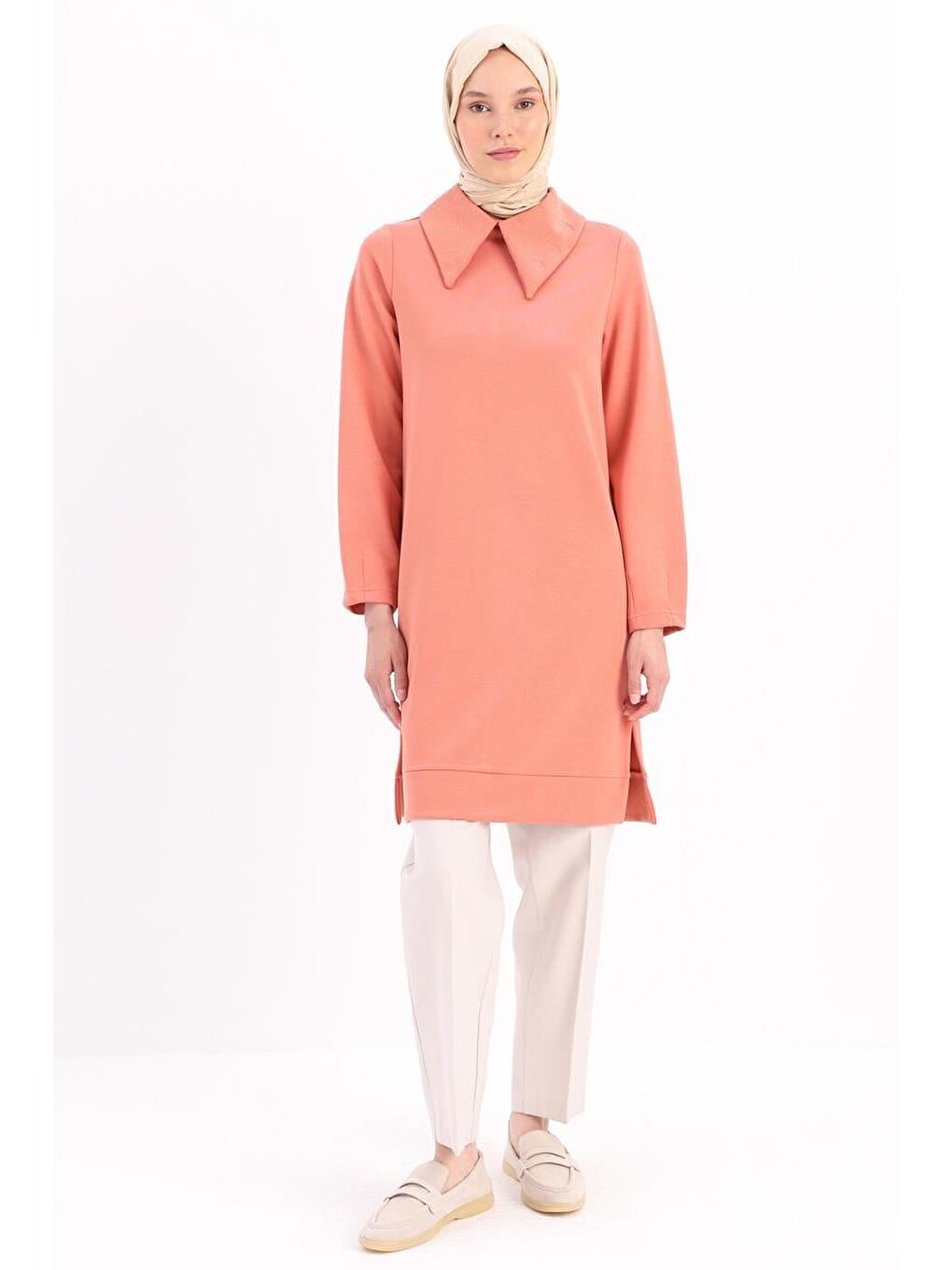 Pembe Somon Yakası Zincir Nakışlı Tunik-1