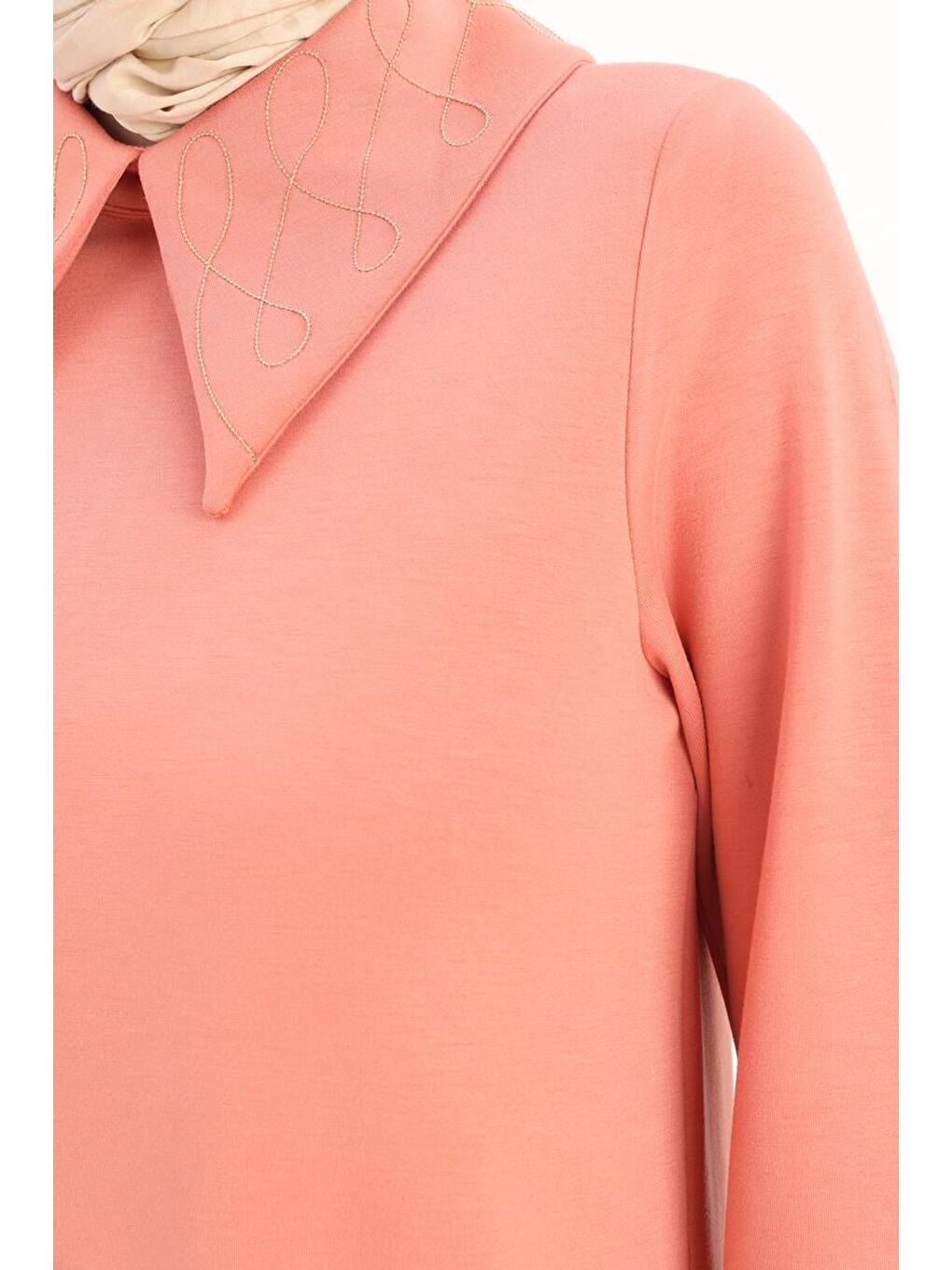 Pembe Somon Yakası Zincir Nakışlı Tunik-4