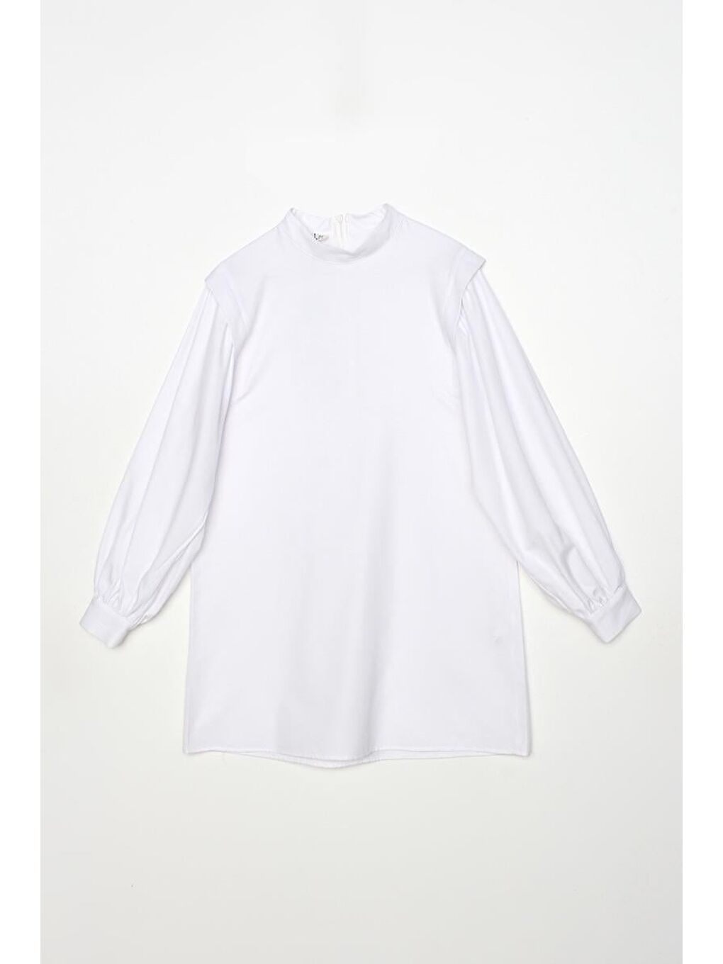 Beyaz Omuz Pile Detaylı Balon Kol Tunik-4