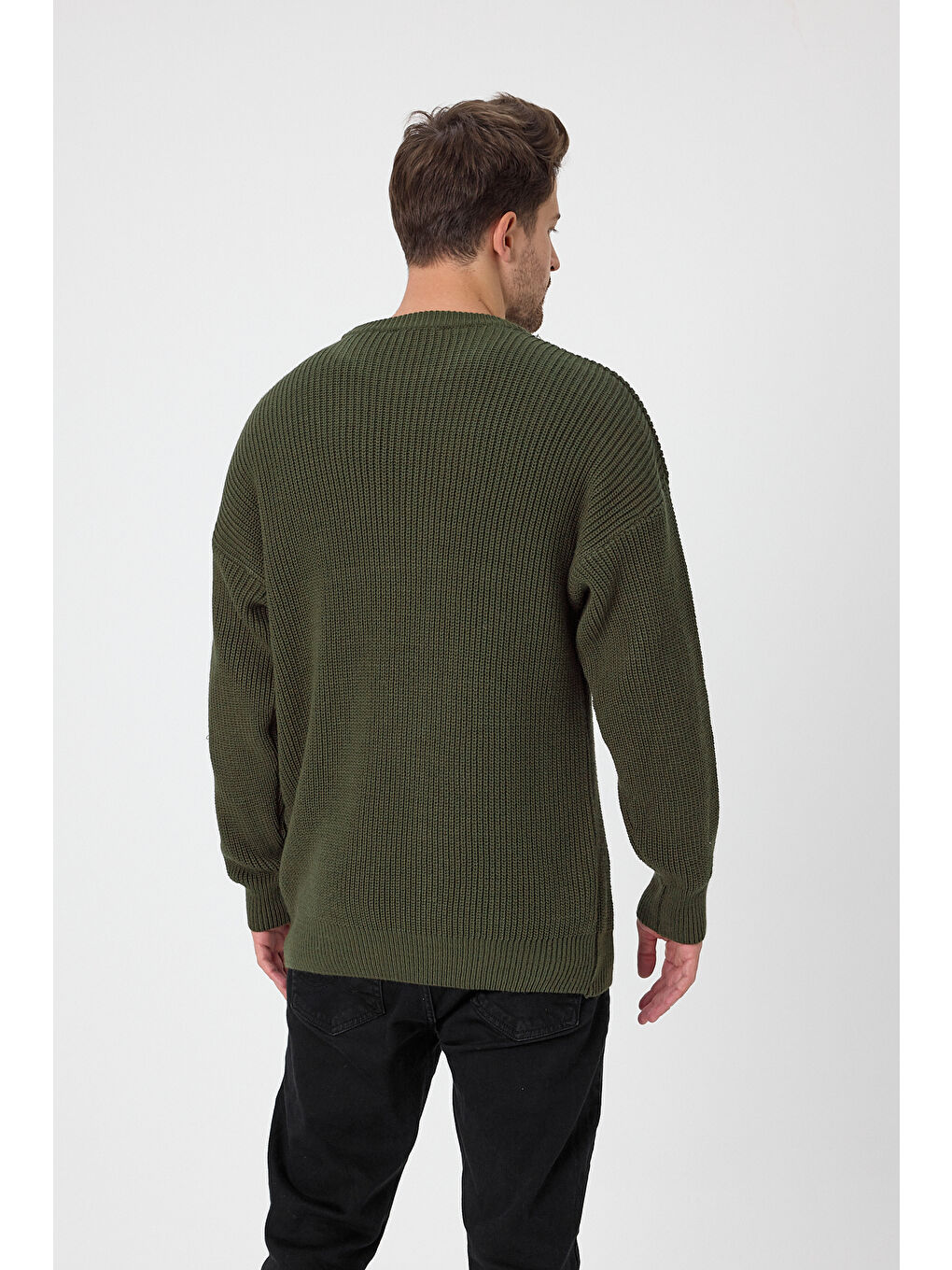 Haki Erkek Regular Fit Bisiklet Yaka Örgülü Triko-3