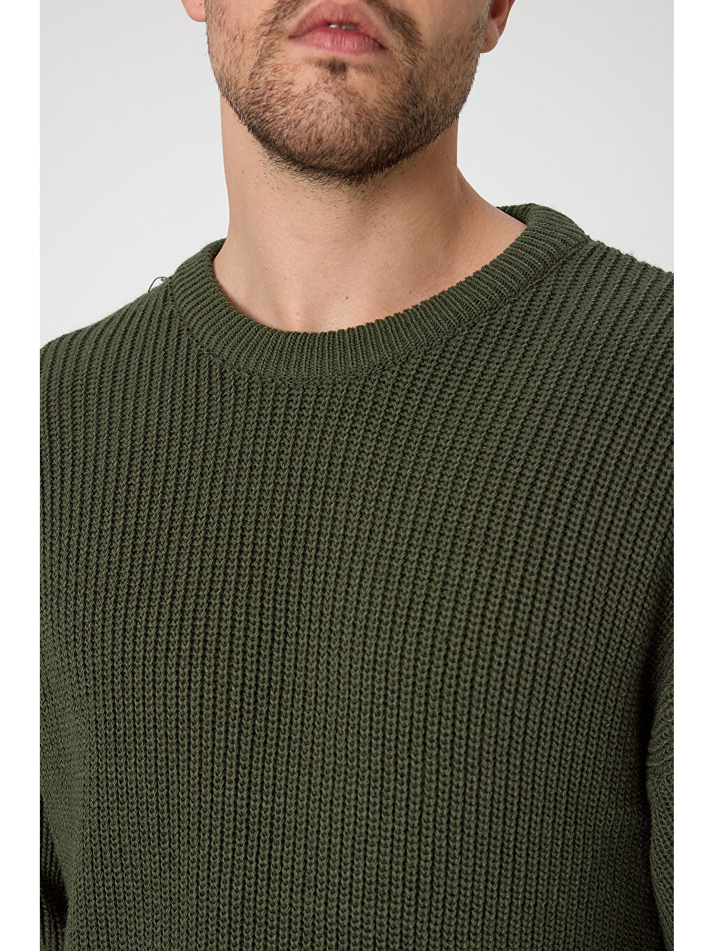 Haki Erkek Regular Fit Bisiklet Yaka Örgülü Triko-4