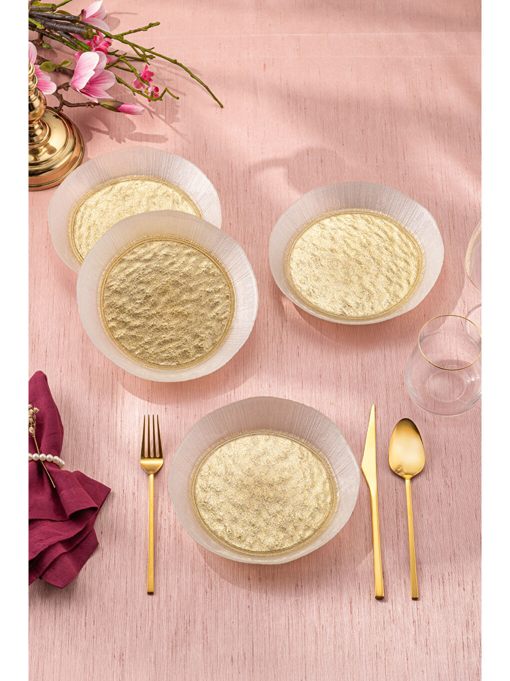 Sarı Golden 4 Parça Cam Dik Kase 21 cm