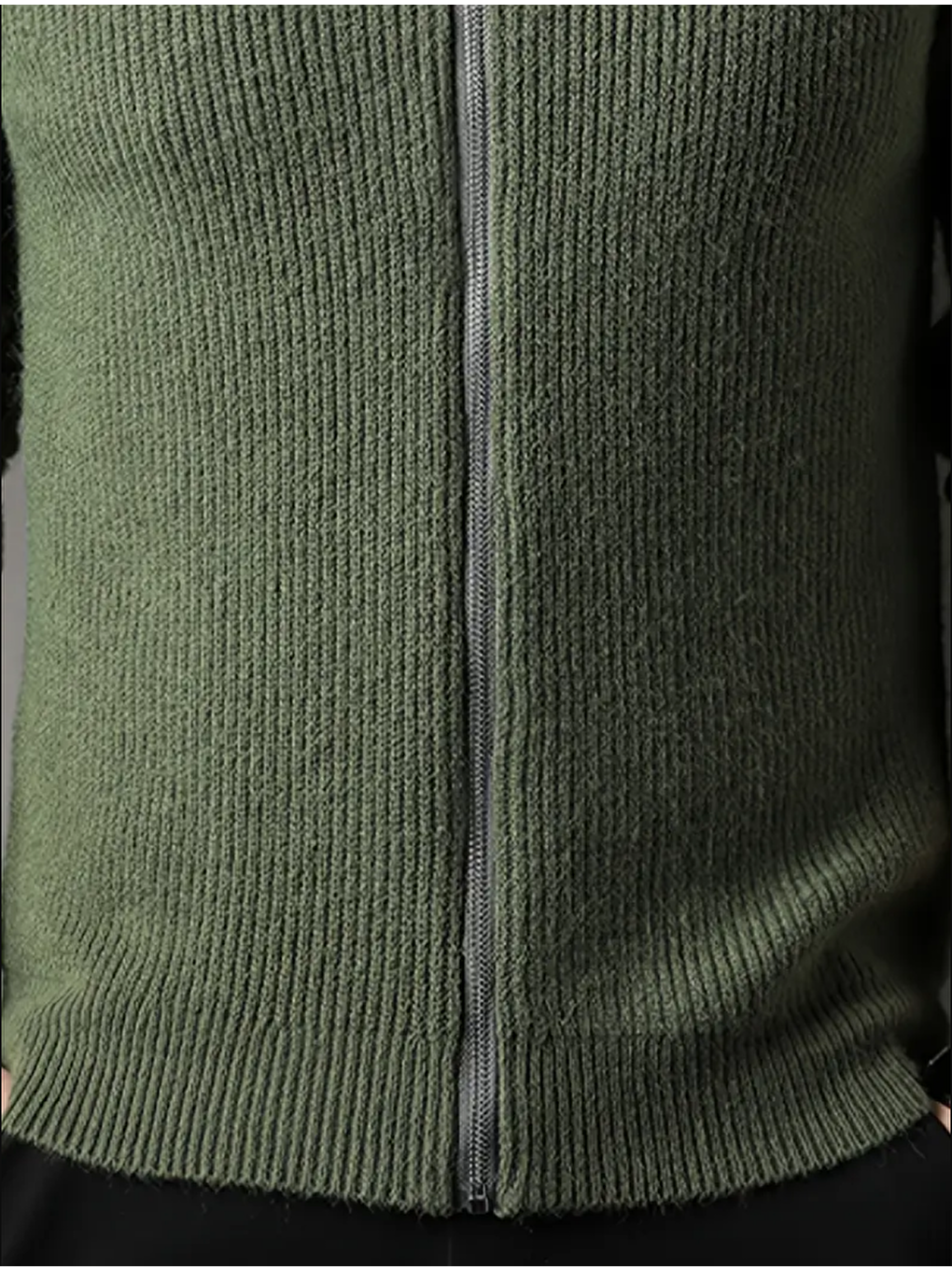 Haki Erkek Dik Yaka Fermuarlı Slim Fit Triko Hırka-3