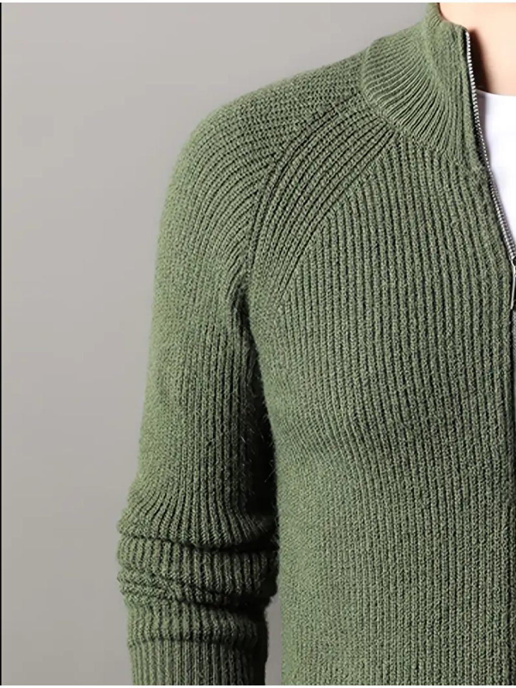 Haki Erkek Dik Yaka Fermuarlı Slim Fit Triko Hırka-4