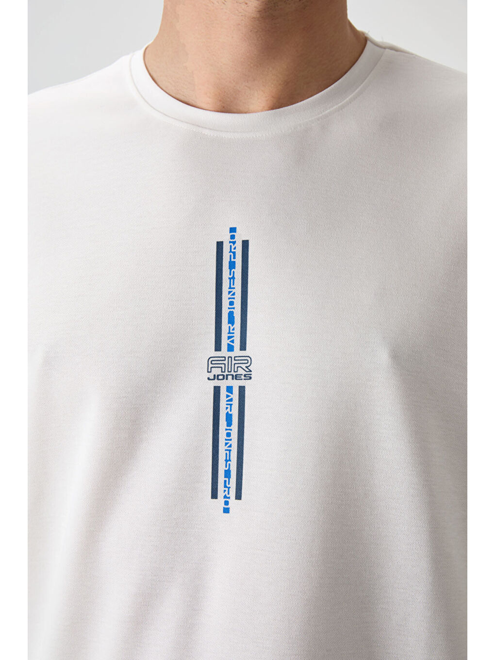 Ekru Pamuklu Kalın Yüzeyi Dokulu  Fit  Baskılı Erkek Tişört - 88366-2