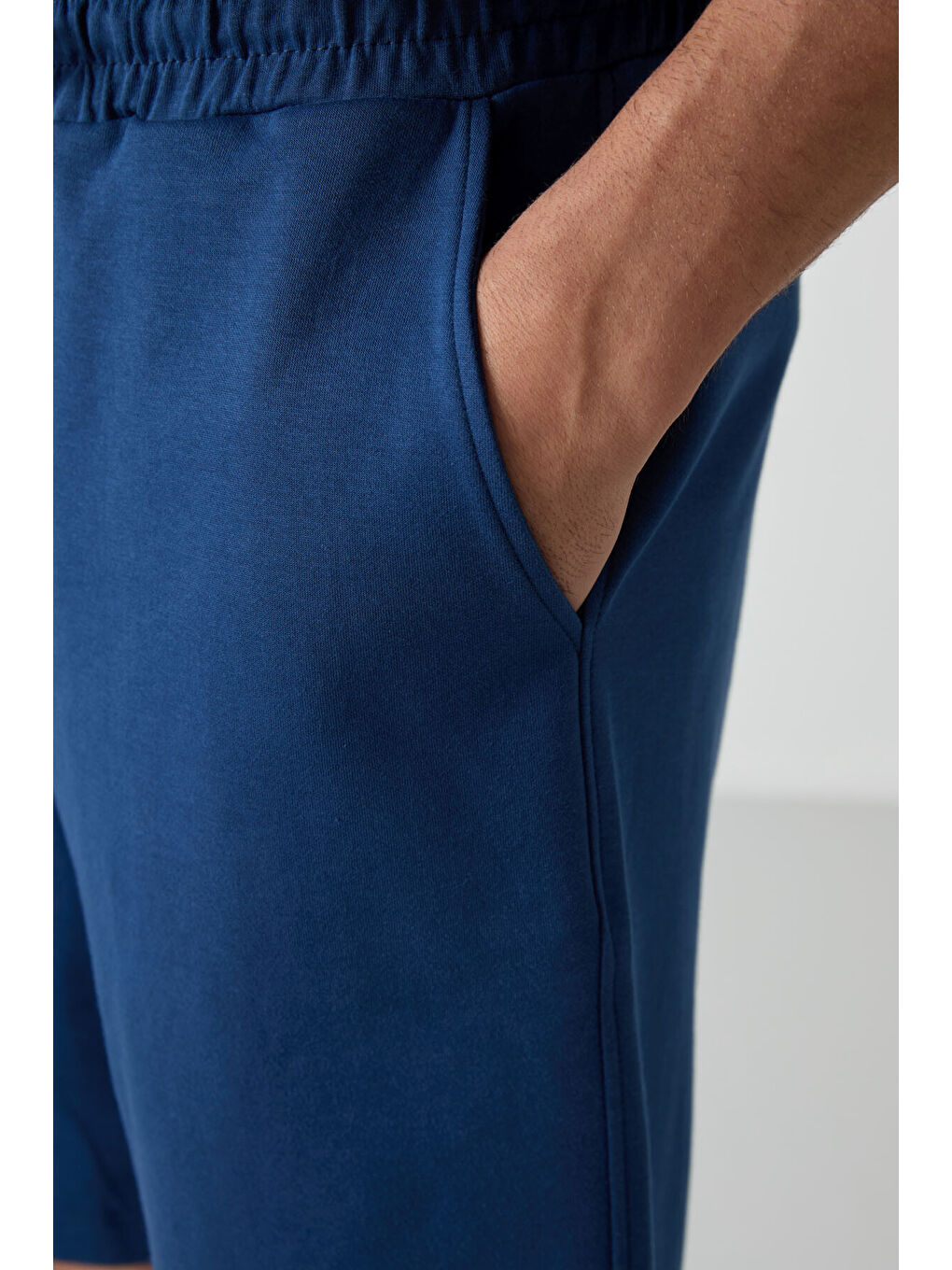 Mavi Pamuklu Kalın Yumuşak Dokulu  Fit Basic Şortlu Takım - 85249-2