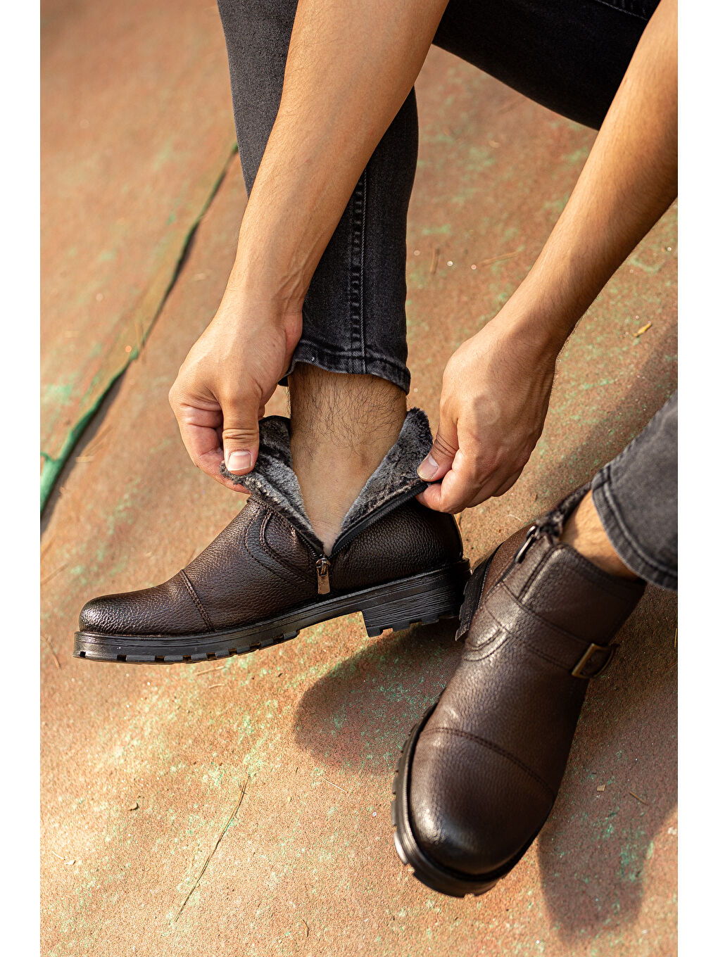 Kahverengi D1324 Soğuk Geçirmez Erkek Bot-3