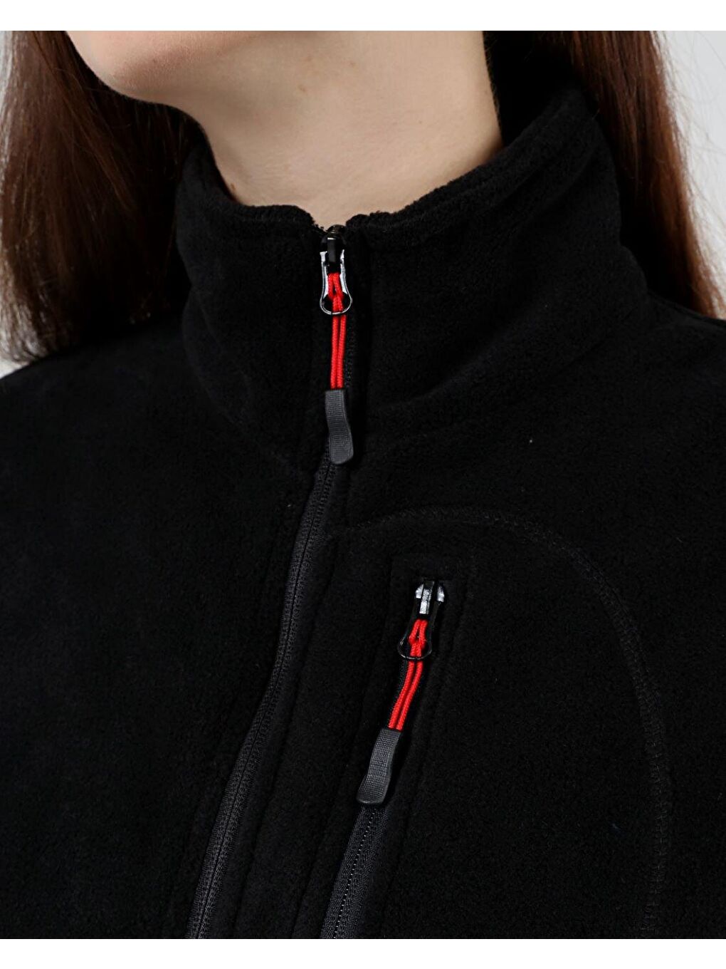 Siyah Kadın Polar Tam Fermuarlı Outdoor 3 Cepli Spor Polar Ceket-1