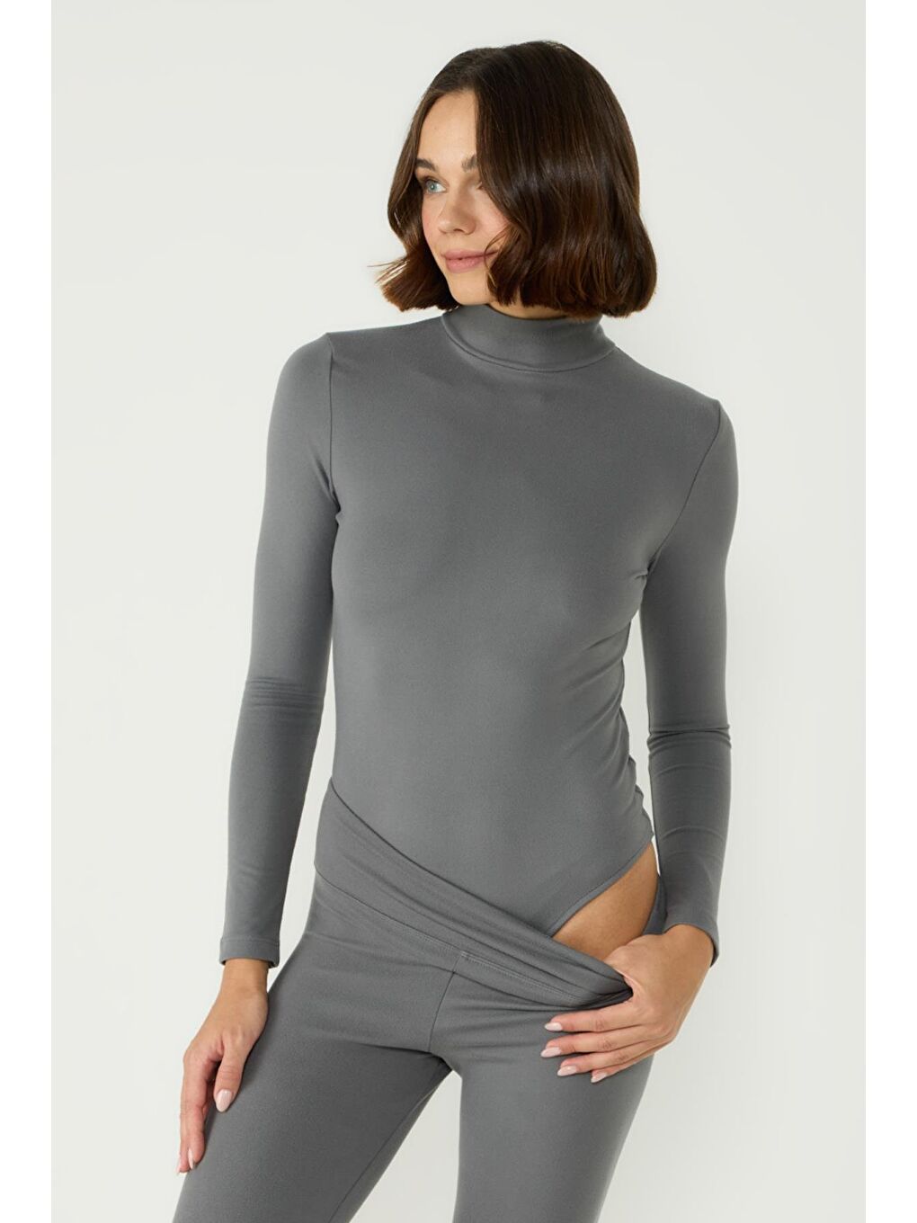 Gri Kadın Yakalı Çıtçıtlı Termal Body 405155 / 409004 Füme-3