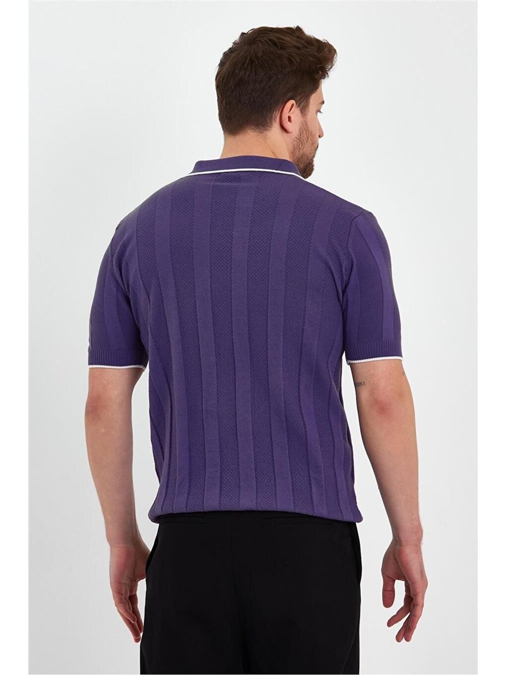 Mor Erkek Bisiklet Yaka Çizgili Triko Tişört TRZ19109R03S-2