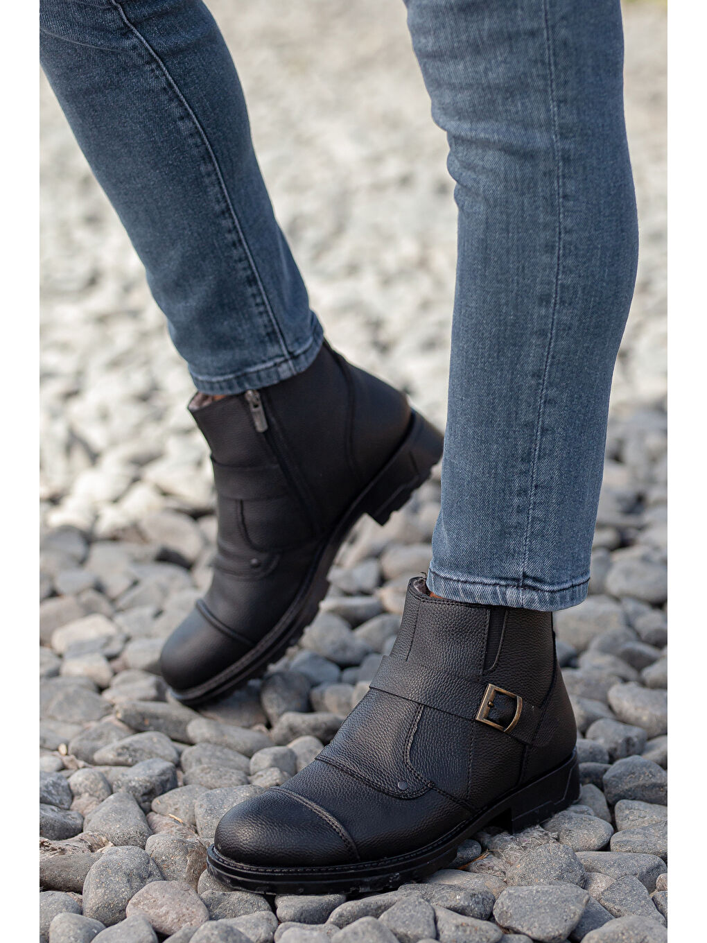 Siyah D804 Günlük Kürklü Su Geçirmez Erkek Bot-5