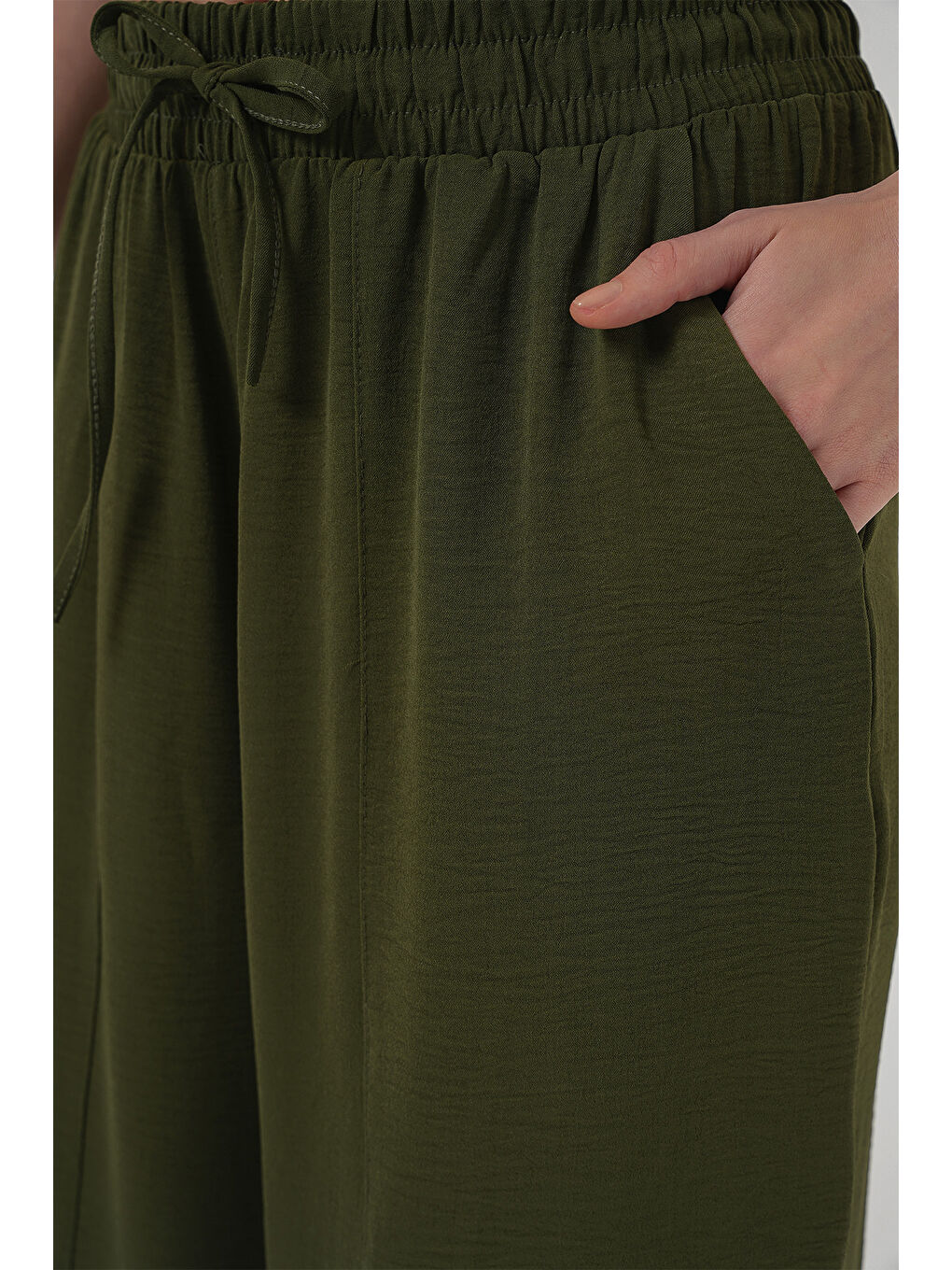 6591 Dokuma Şalvar Pantolon - Haki-4