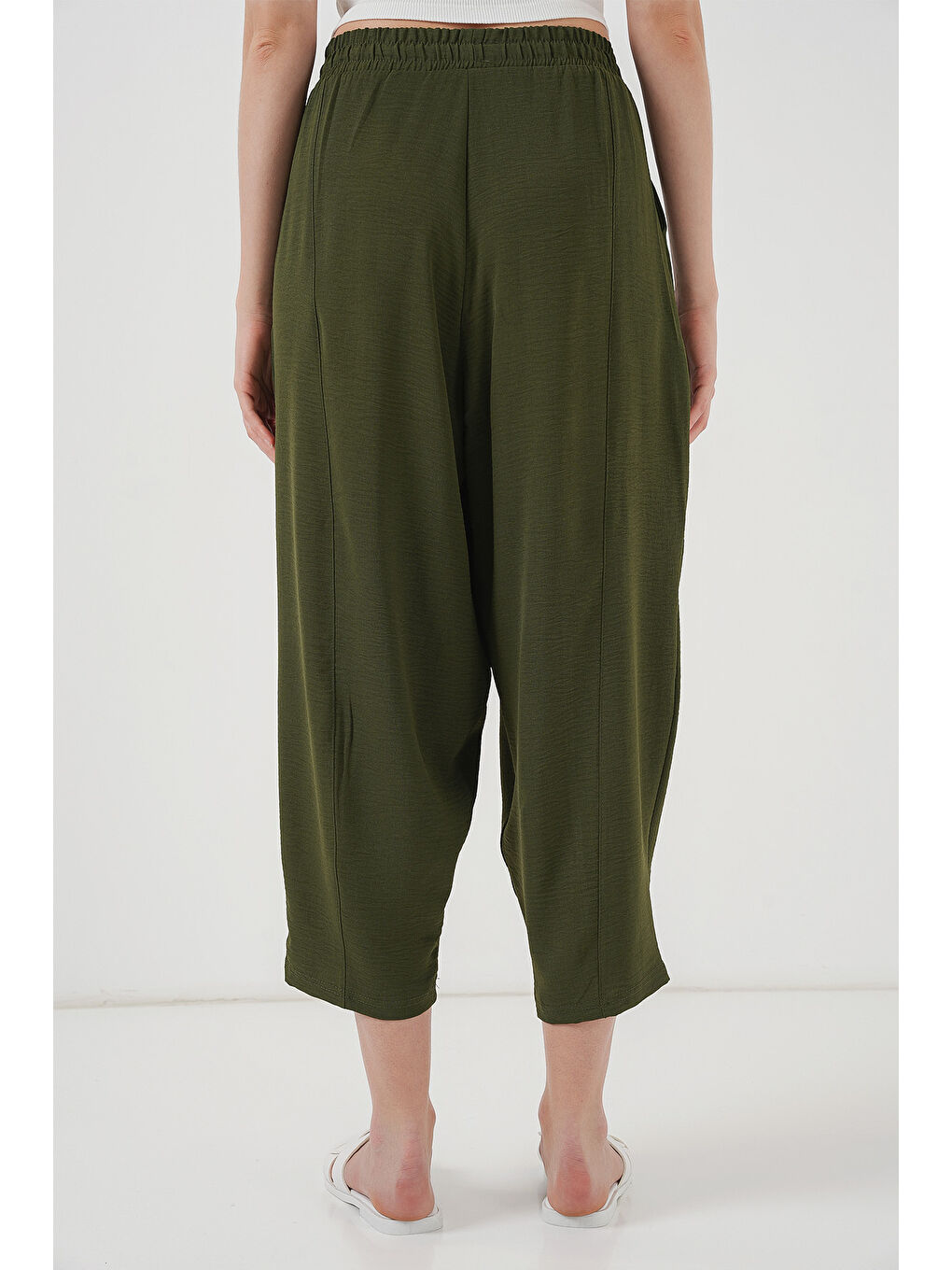 6591 Dokuma Şalvar Pantolon - Haki-5