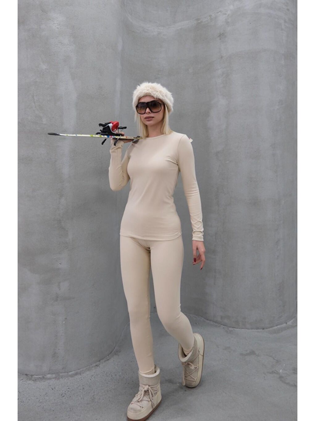 Kadın Uzun Kol Bisiklet Yaka Termal Takım 405152 / 409003 Bej-1