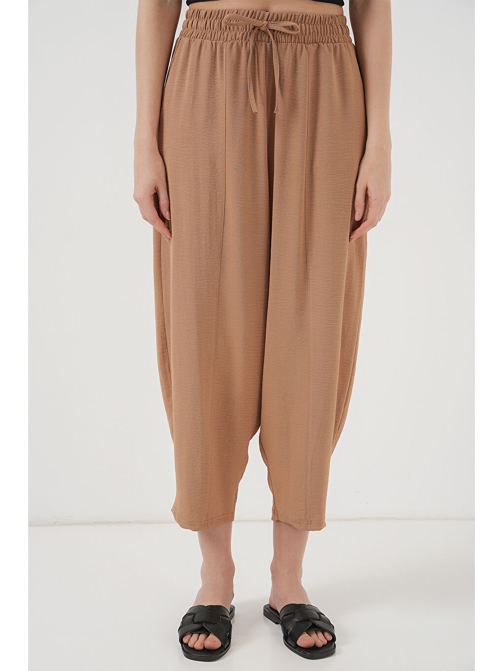 Sarı 6591 Dokuma Şalvar Pantolon - Camel-1