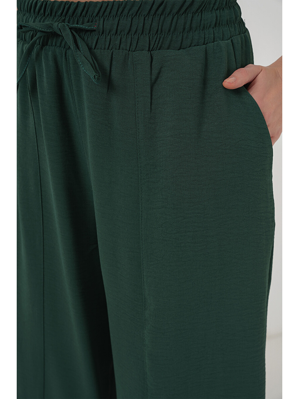 6591 Dokuma Şalvar Pantolon - Zümrüt Yeşili-4