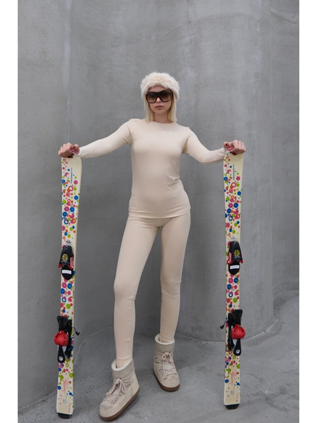 Kadın Uzun Kol Bisiklet Yaka Termal Takım 405152 / 409003 Bej-2