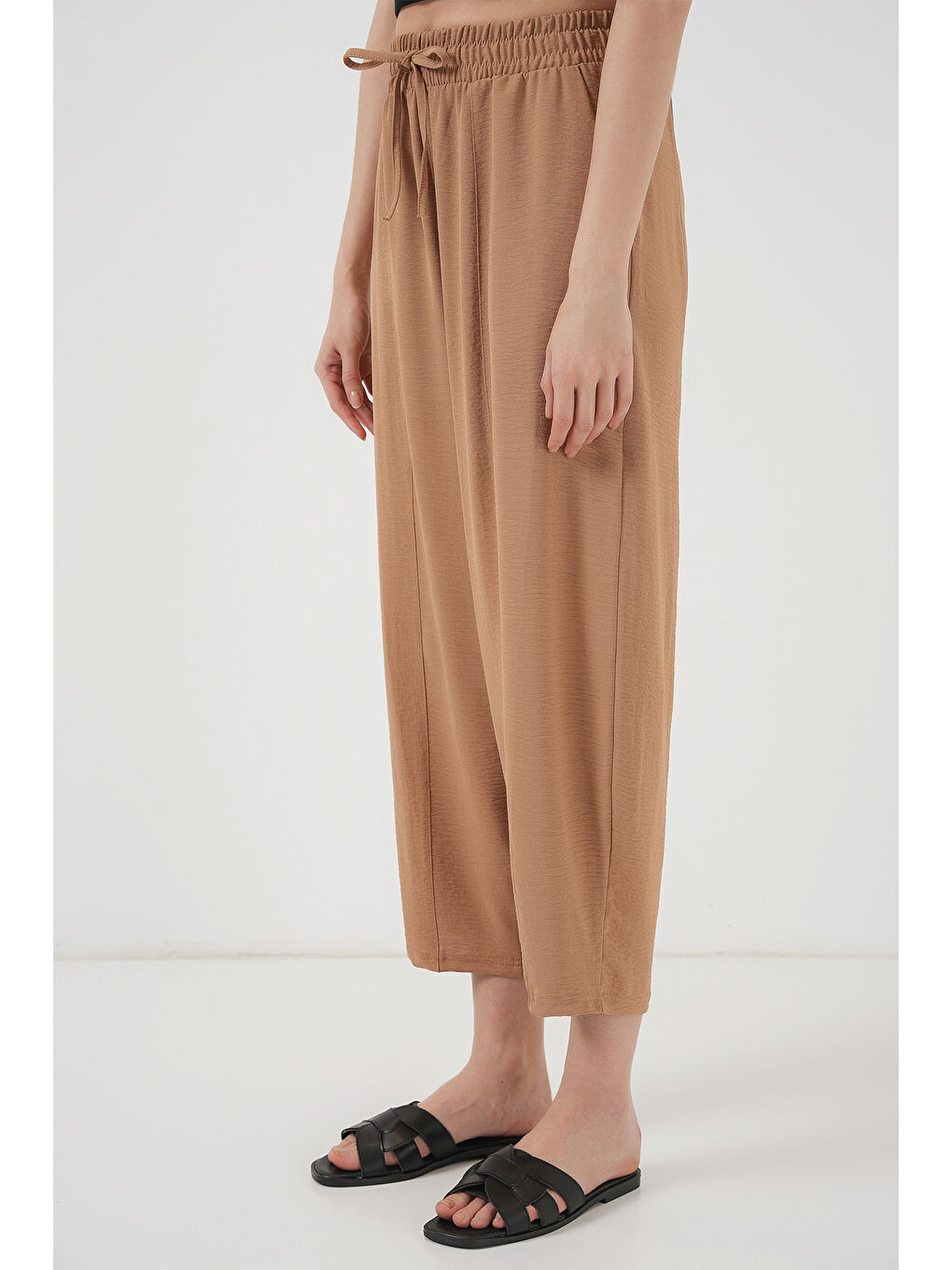 Sarı 6591 Dokuma Şalvar Pantolon - Camel-3