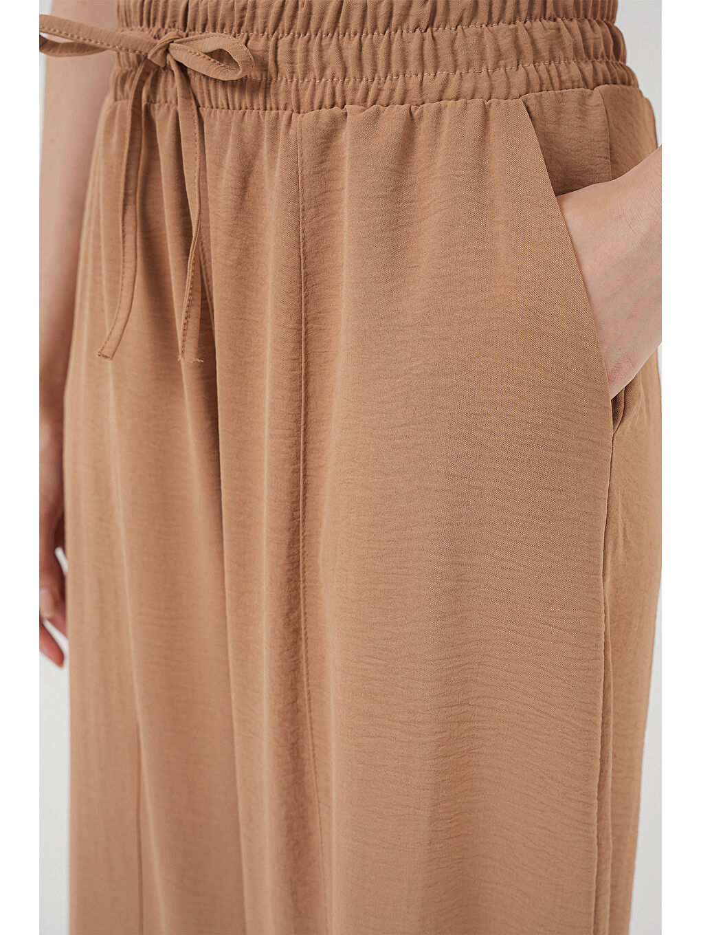 Sarı 6591 Dokuma Şalvar Pantolon - Camel-4