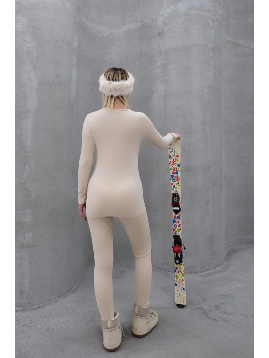 Kadın Uzun Kol Bisiklet Yaka Termal Takım 405152 / 409003 Bej-3