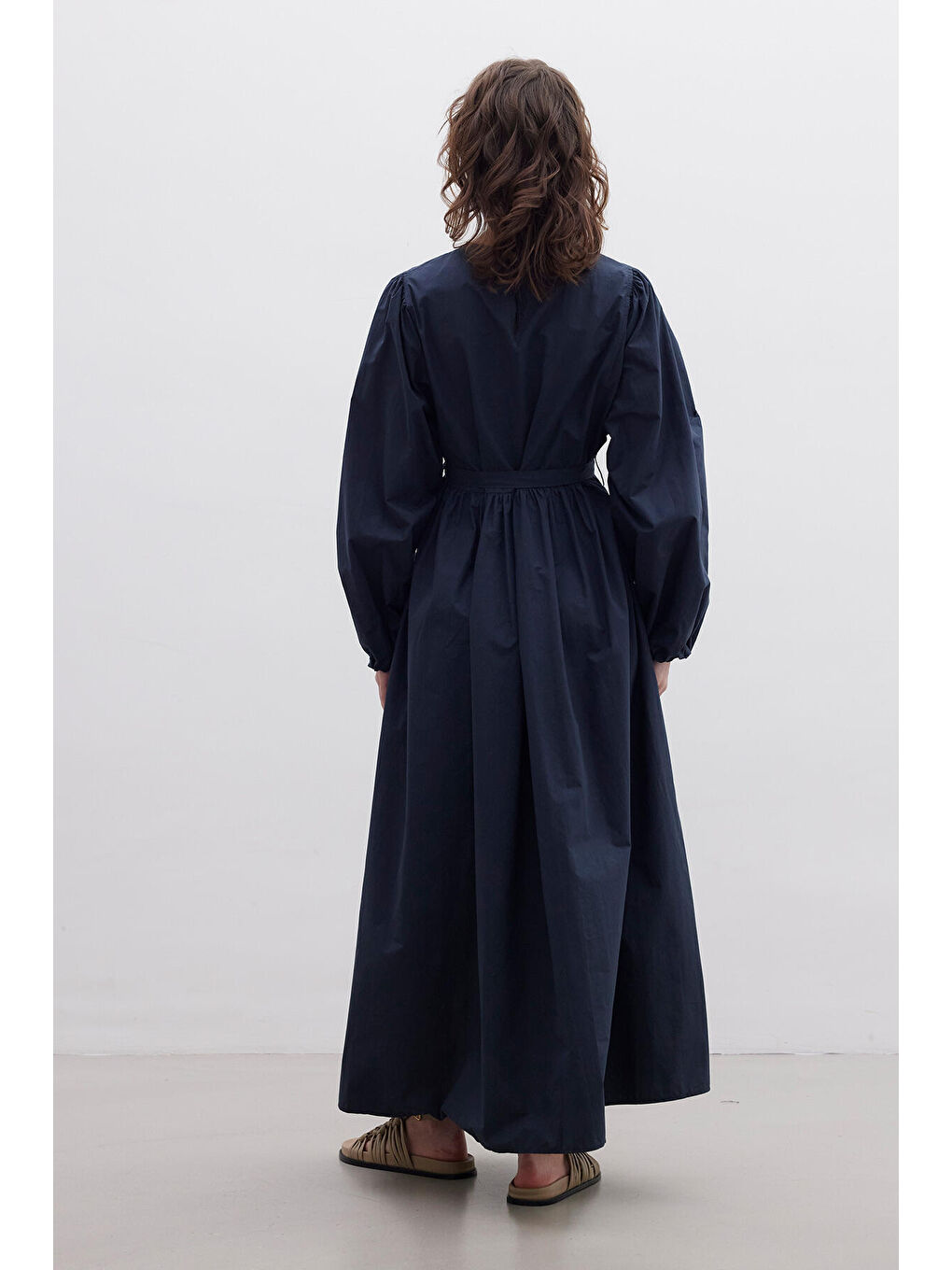 Büzgülü Premium Poplin Elbise Lacivert-7