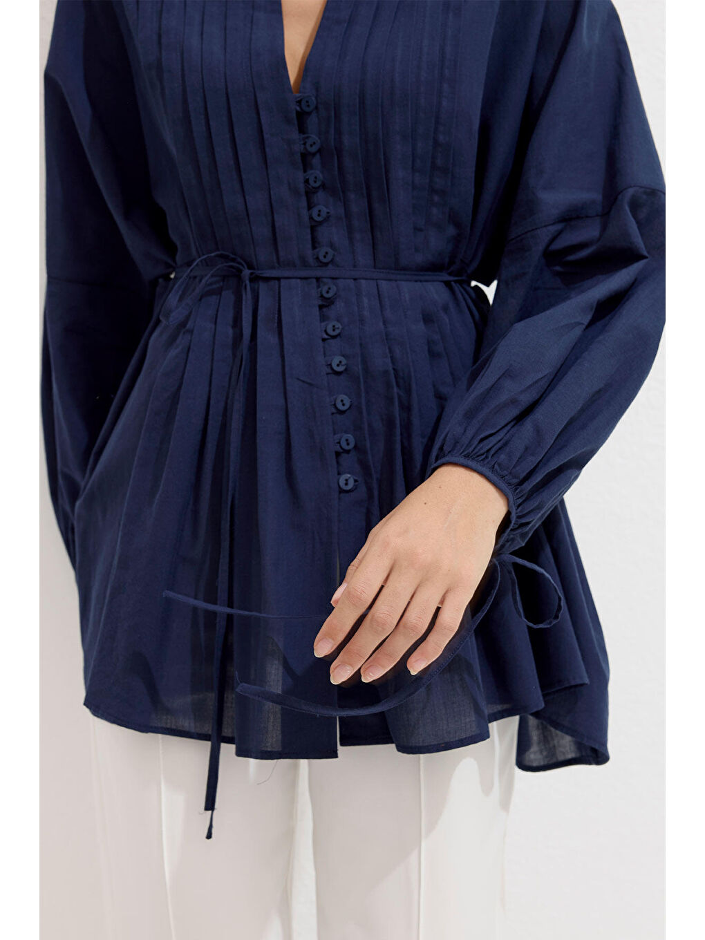 Nervür Detaylı Vual Tunik Lacivert-2