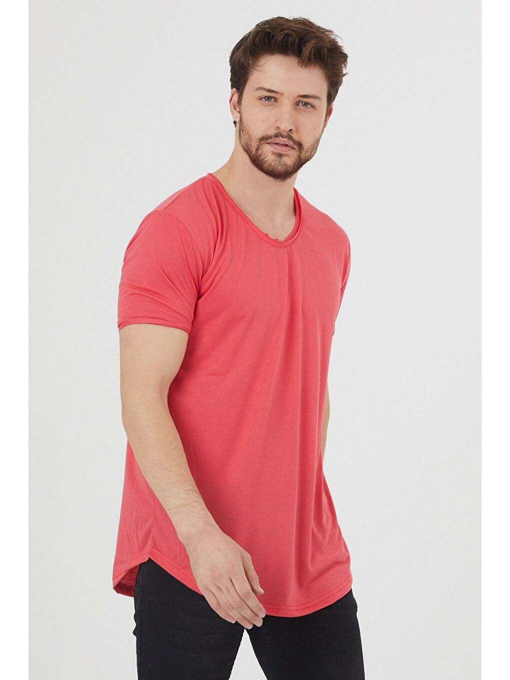 Kırmızı Erkek Koyu Nar Oval Etek Bisiklet Yaka  100 Pamuk Kısa Kollu Tişört