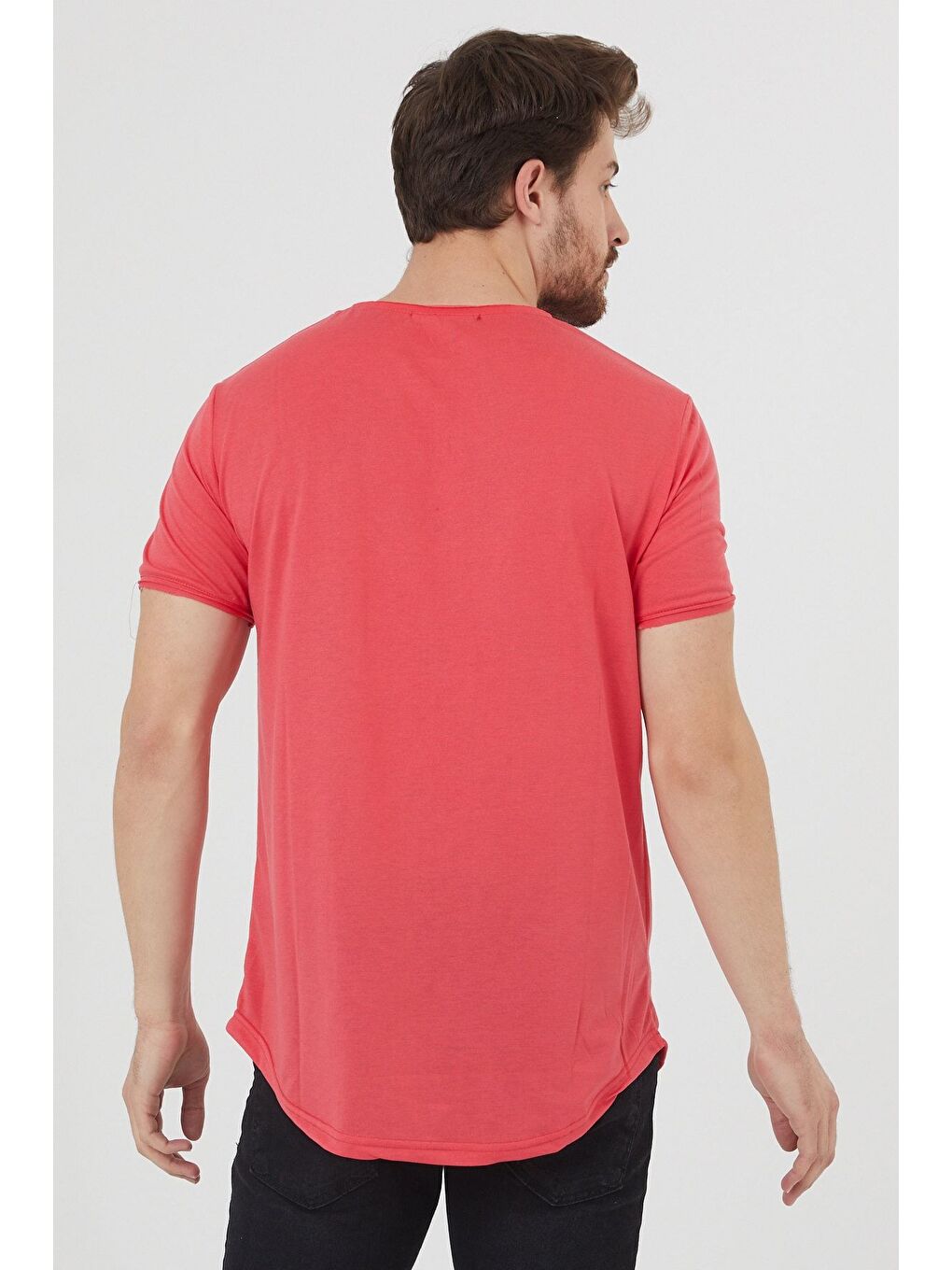 Kırmızı Erkek Koyu Nar Oval Etek Bisiklet Yaka  100 Pamuk Kısa Kollu Tişört-3
