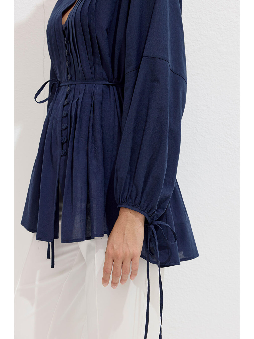 Nervür Detaylı Vual Tunik Lacivert-5