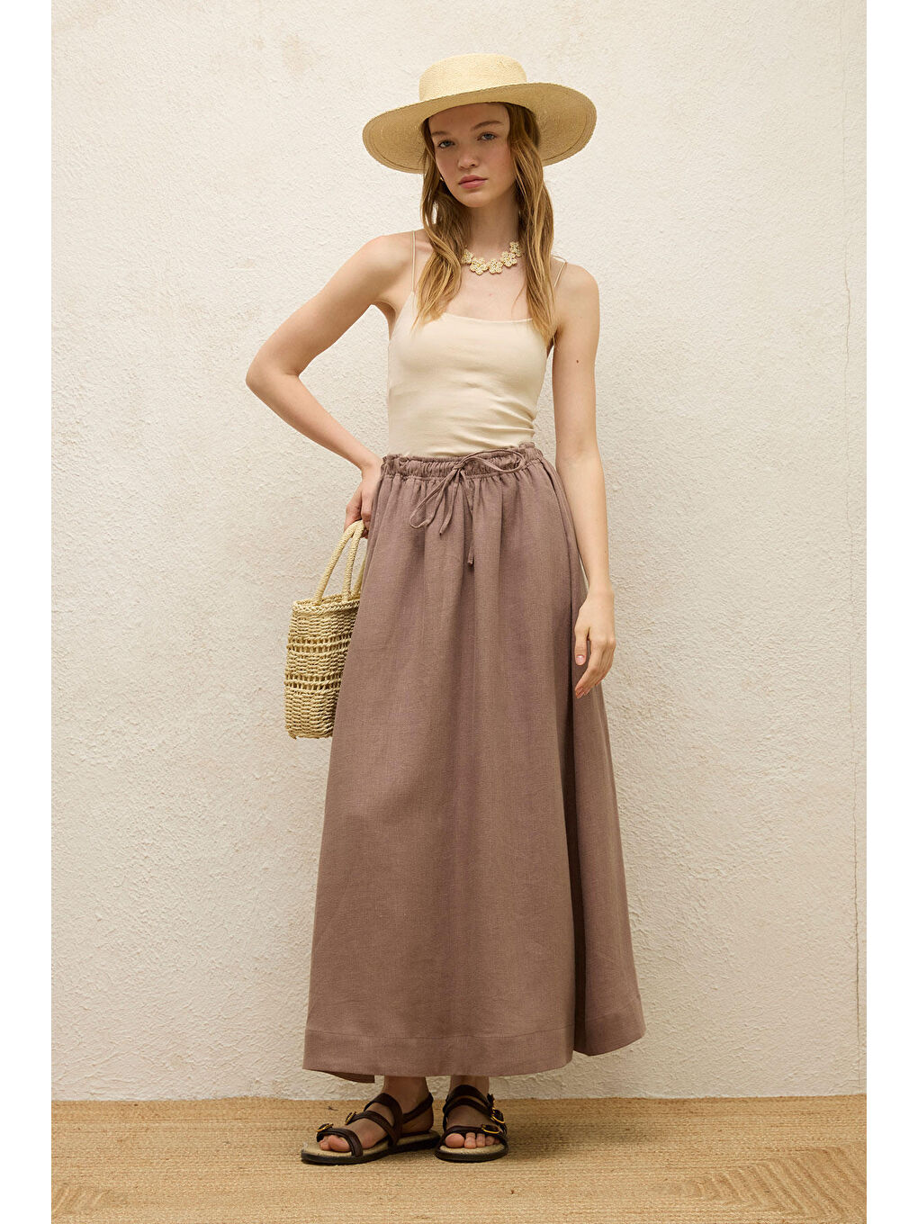 Pembe Bol Kesim Keten Etek Gül Kurusu-1