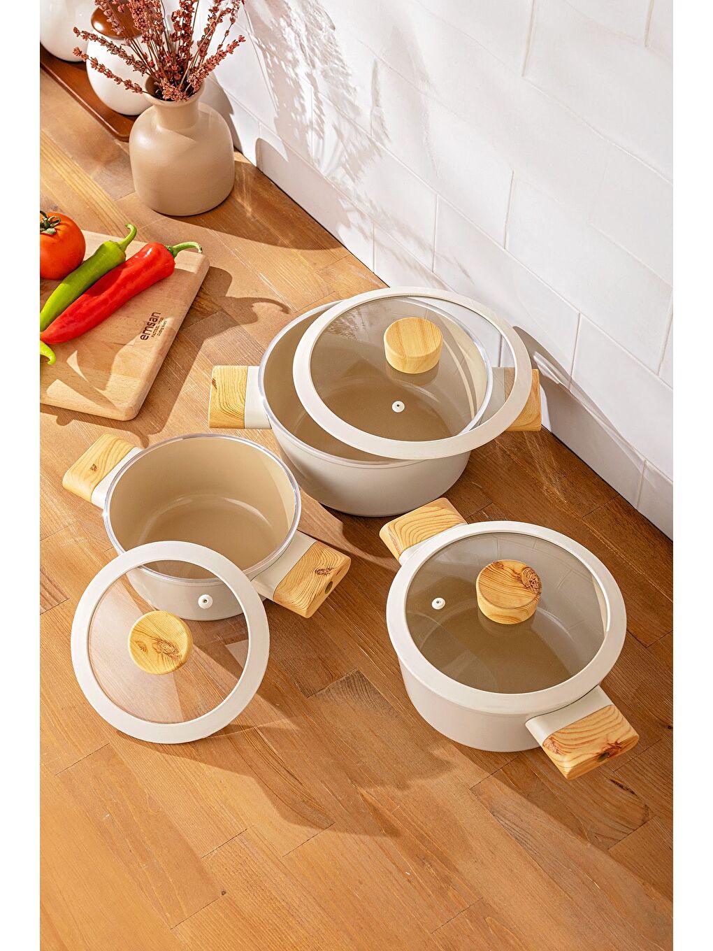 Beyaz Swiss Crystal 6 Parça Midi Tencere Seti