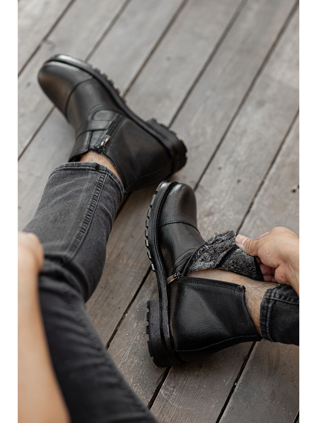 Siyah D1324 Soğuk Geçirmez Erkek  Bot-1