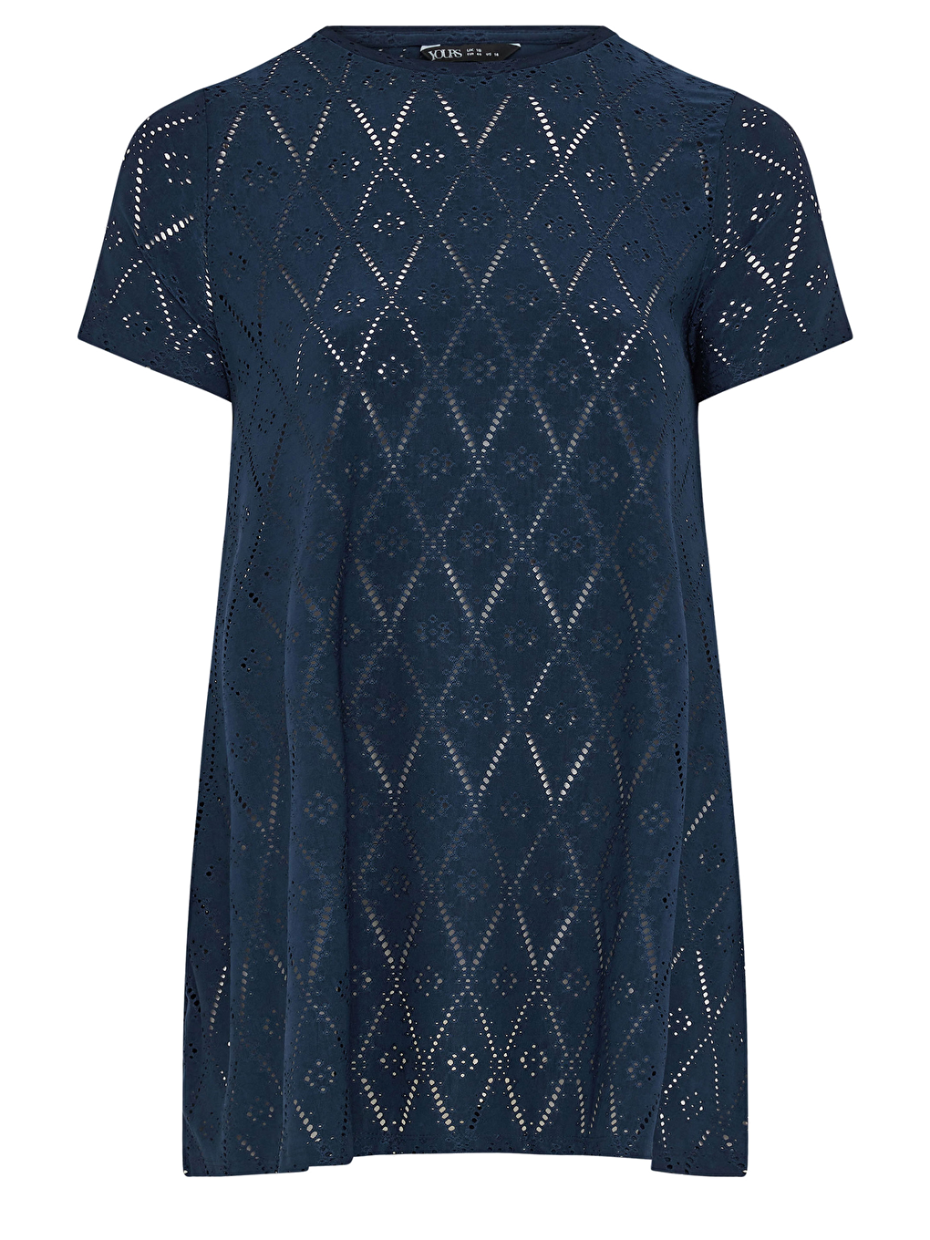 Lacivert Büyük Beden V Yaka Kısa Kollu Dantel Detaylı Astarsız Bluz 303263