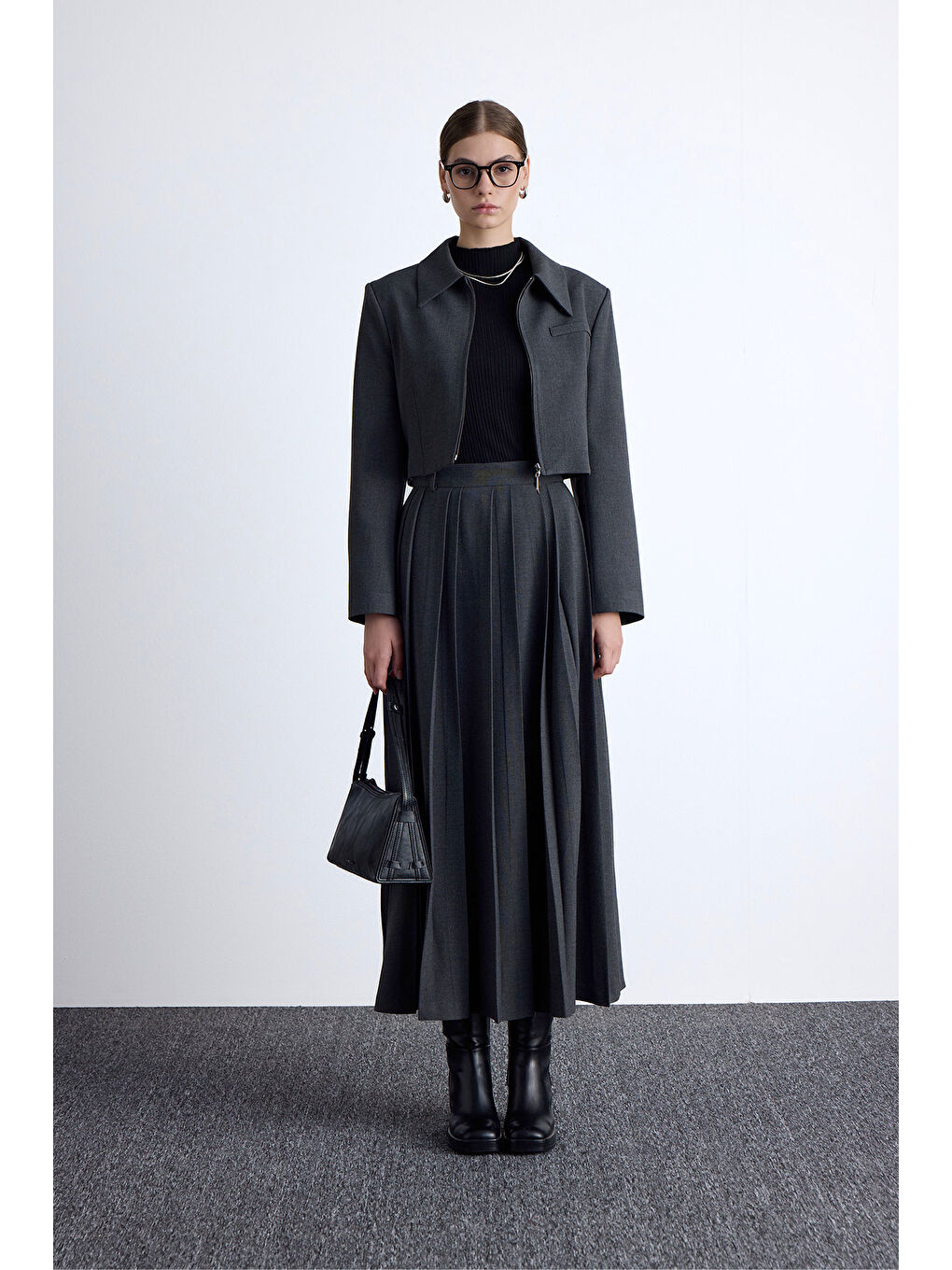 Geniş Pileli Etek Antrasit-3