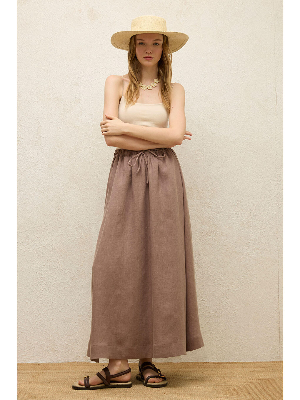 Pembe Bol Kesim Keten Etek Gül Kurusu-4