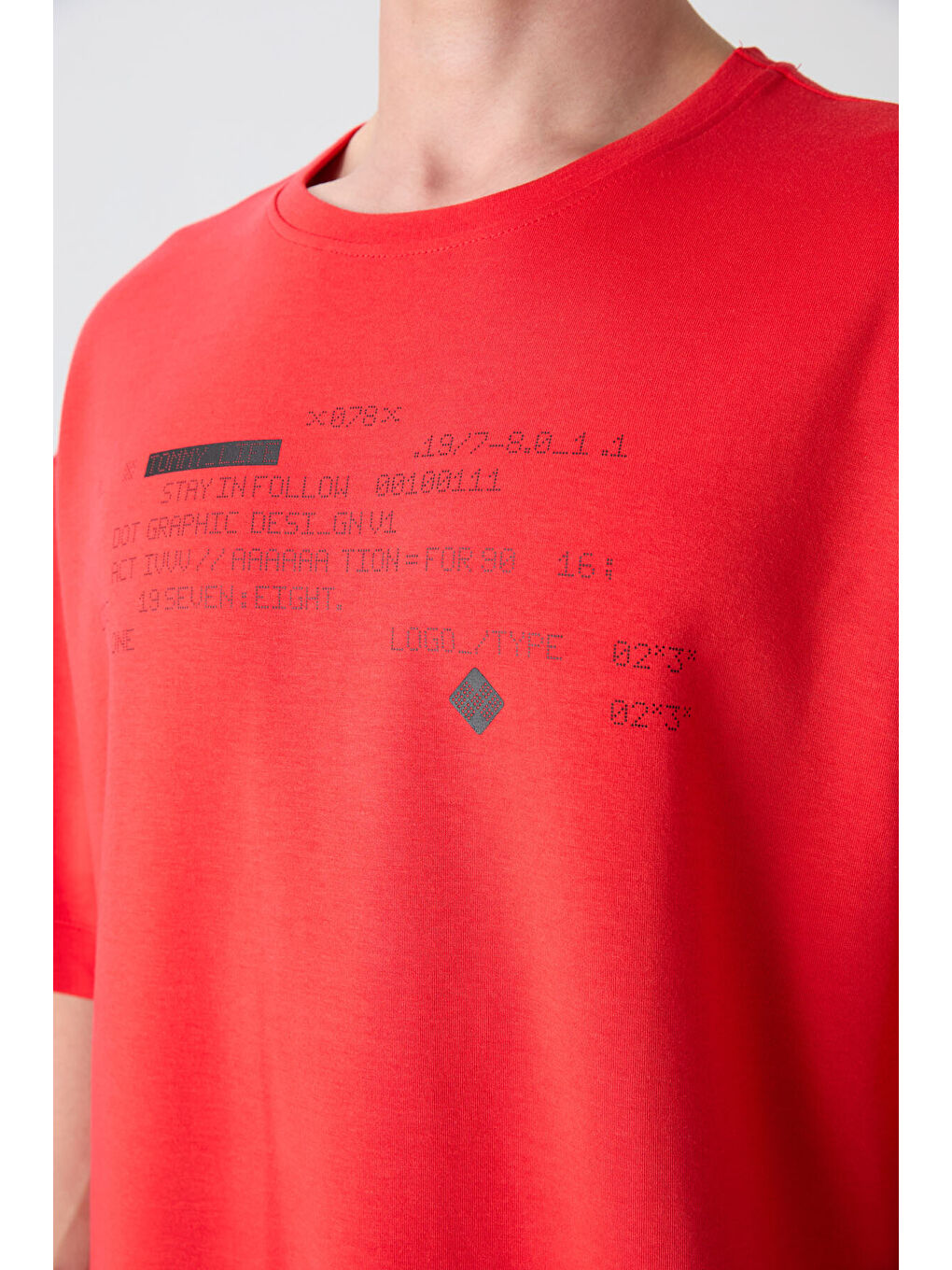 Kırmızı Fiesta Pamuklu Kalın Yumuşak Dokulu Oversize Fit Baskılı Erkek Tişört - 88326-2