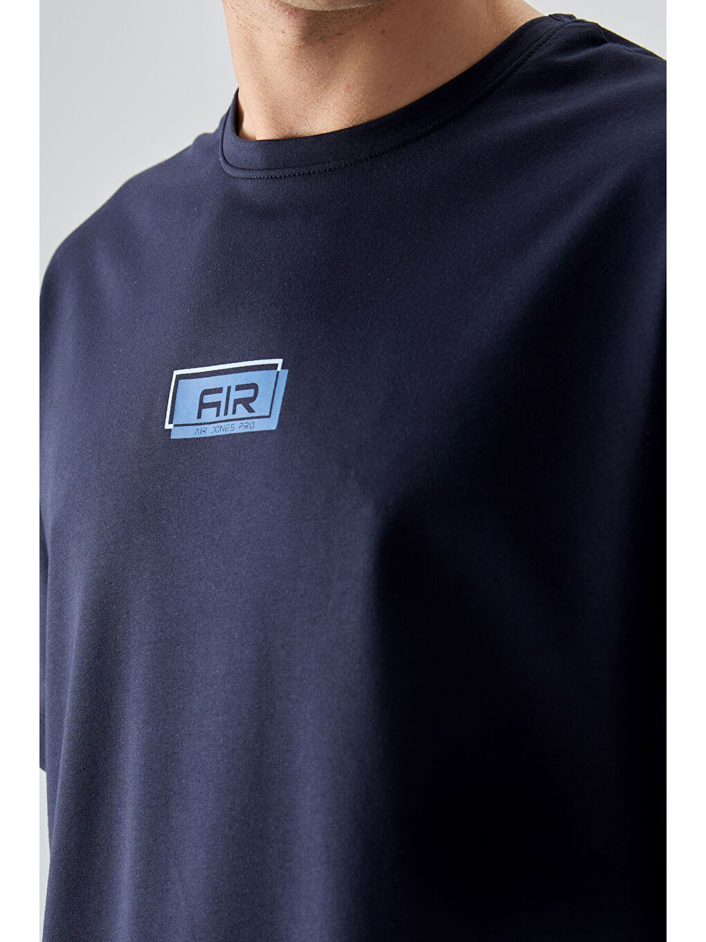 Lacivert Pamuklu Kalın Yumuşak Dokulu Oversize Fit Baskılı Erkek Tişört - 88376-2