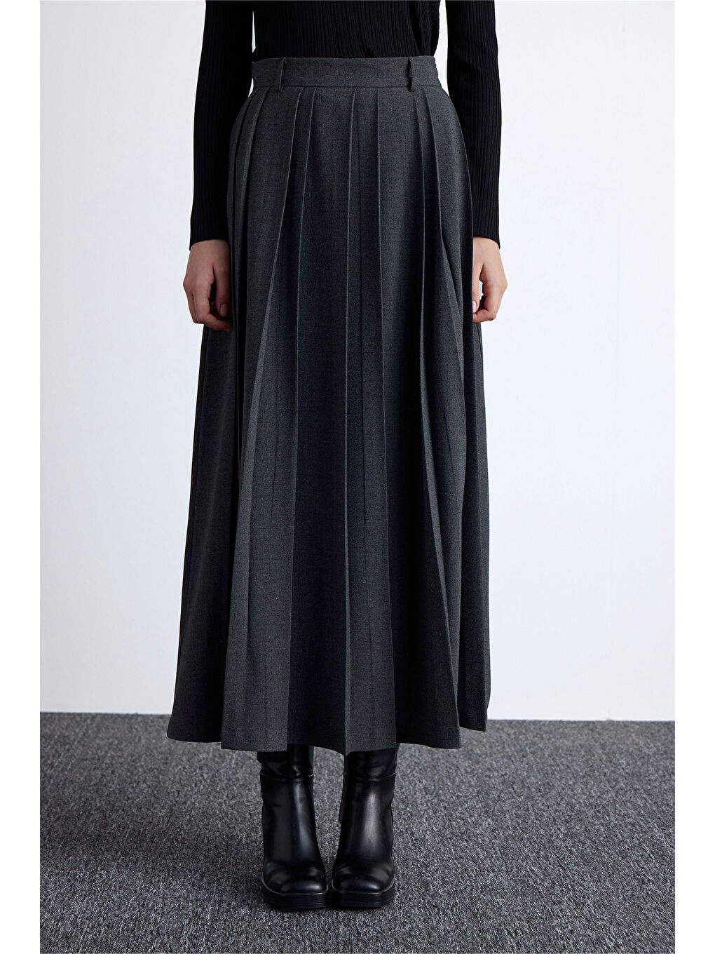 Geniş Pileli Etek Antrasit-4