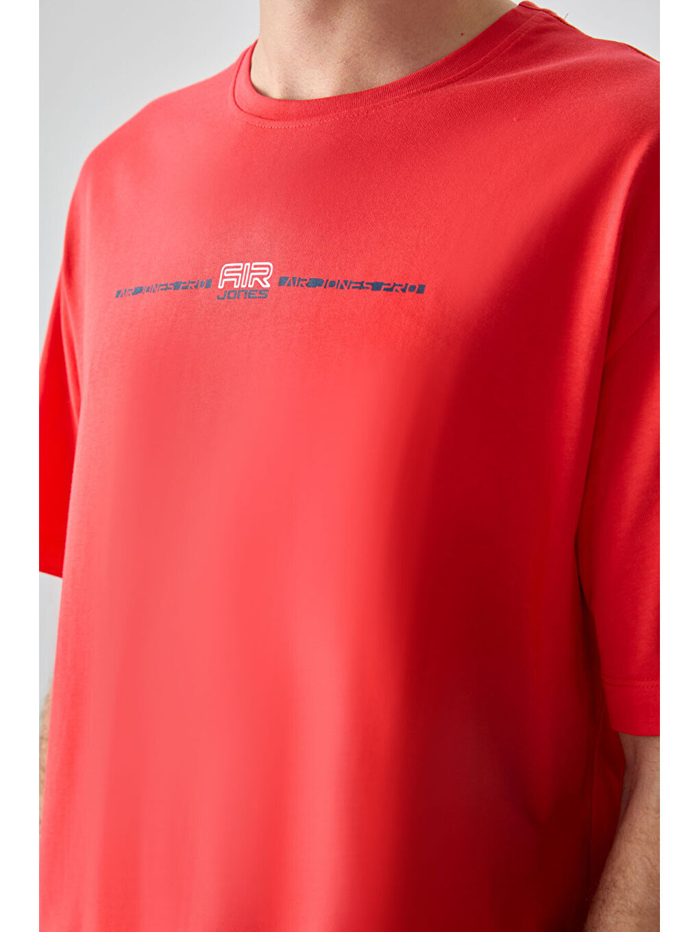 Kırmızı %100 Pamuk Kalın Yumuşak Dokulu Oversize Fit Baskılı Erkek Tişört-1