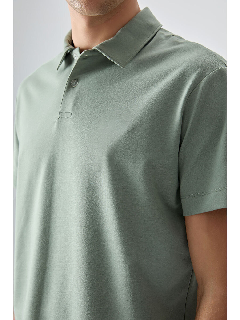 Açık Yeşil Pamuklu Kalın Yumuşak Dokulu Polo Yaka Oversize Fit Basic Erkek Tişört - 88381-1