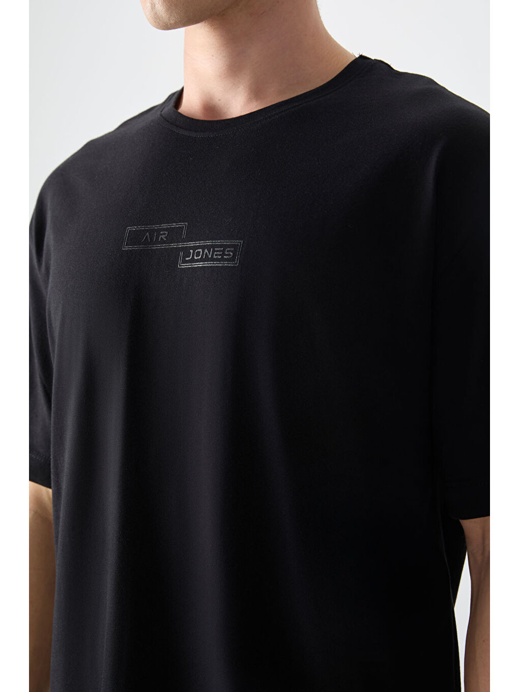 Siyah %100 Pamuk Kalın Yumuşak Dokulu Oversize Fit Baskılı Erkek Tişört - 88361-2