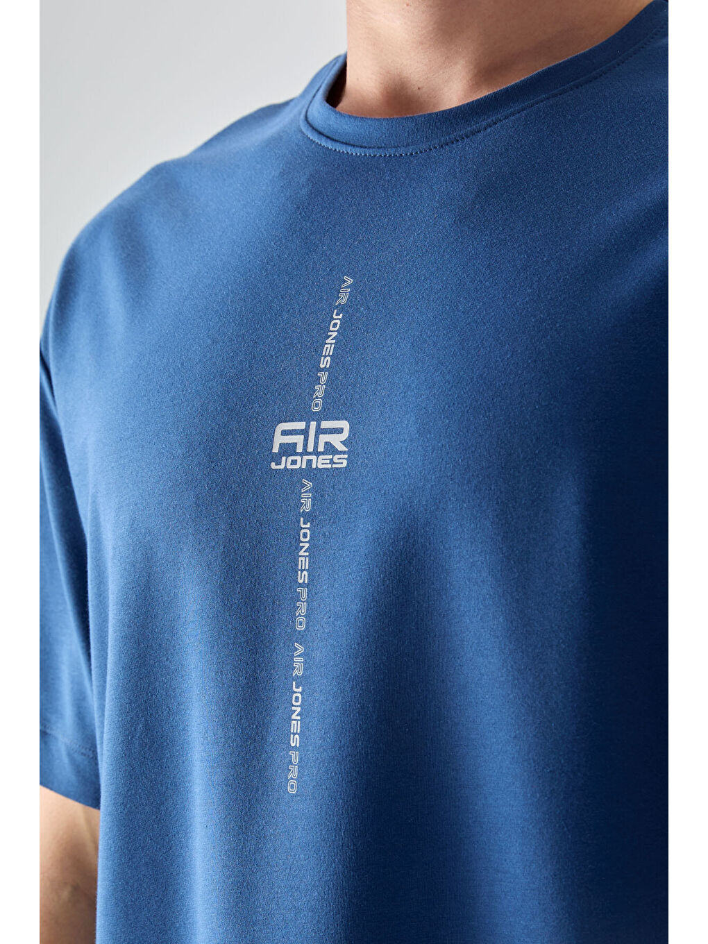 Mavi Pamuklu Kalın Yumuşak Dokulu Oversize Fit Baskılı Erkek Tişört - 88373-1