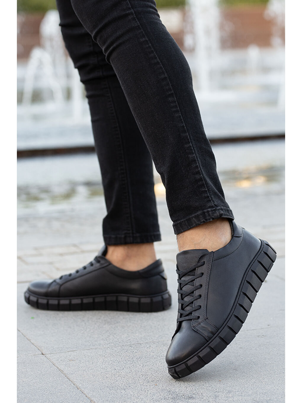 Siyah D075 Hakiki Deri Günlük Ortopedik Erkek Spor Ayakkabı-7