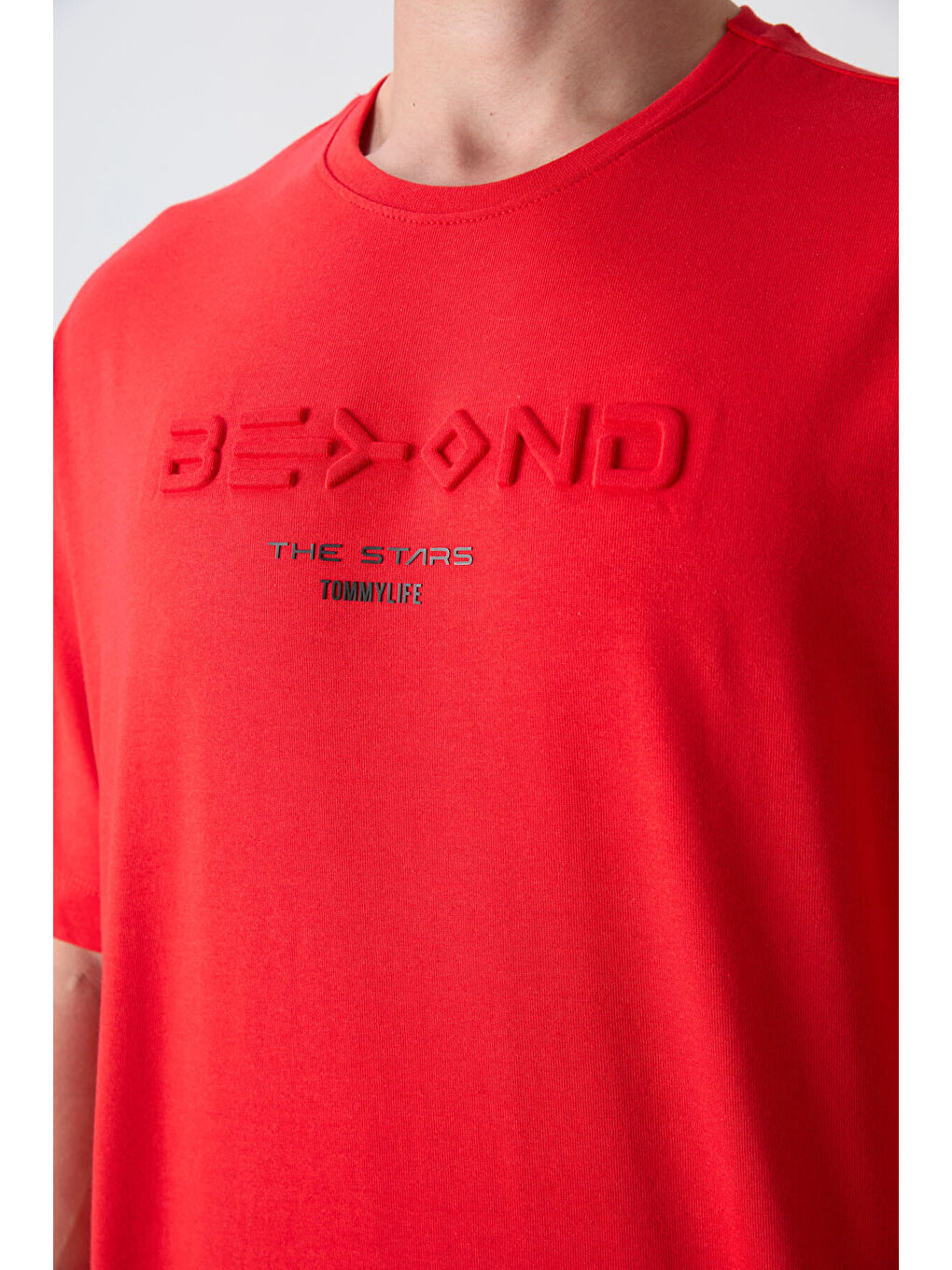 Kırmızı Pamuklu Kalın Yumuşak Dokulu Oversize Fit Baskılı Erkek Tişört - 88328-2