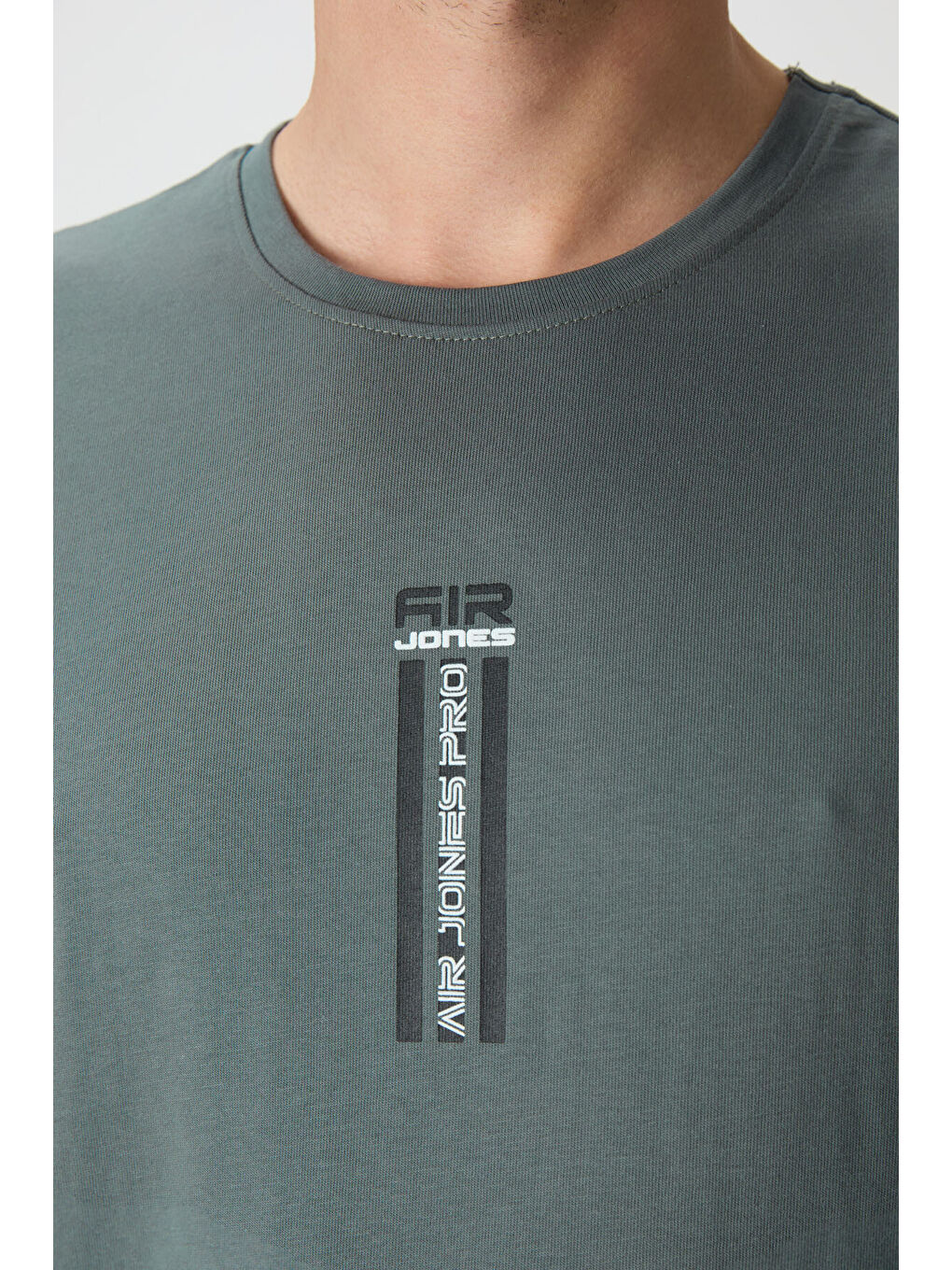 Haki %100 Pamuk Kalın Yumuşak Dokulu  Fit Baskılı Erkek Tişört - 88360-2