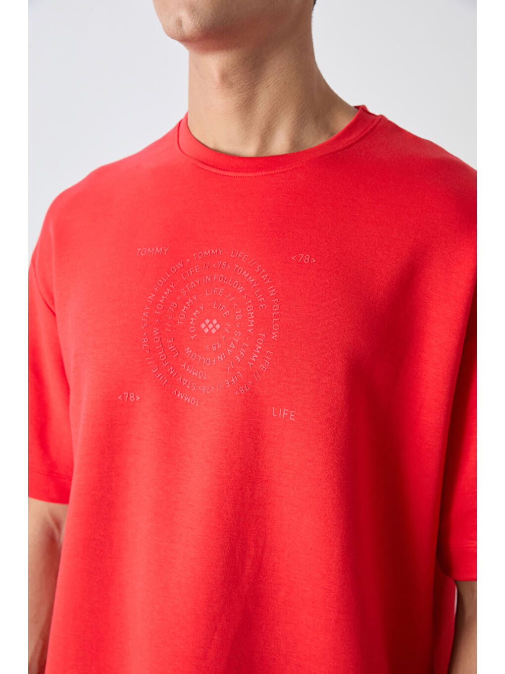 Kırmızı Pamuklu Kalın Yumuşak Dokulu Oversize Fit Baskılı Erkek Tişört - 88324-2
