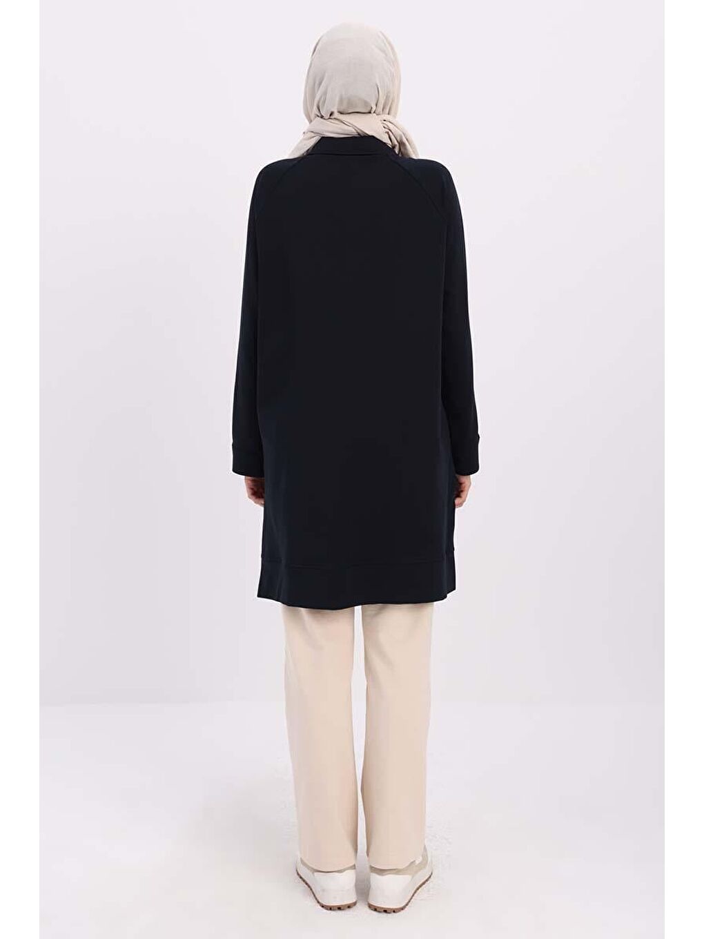 Lacivert Gömlek Yaka Yarım Patlı Yırtmaçlı Tunik-3