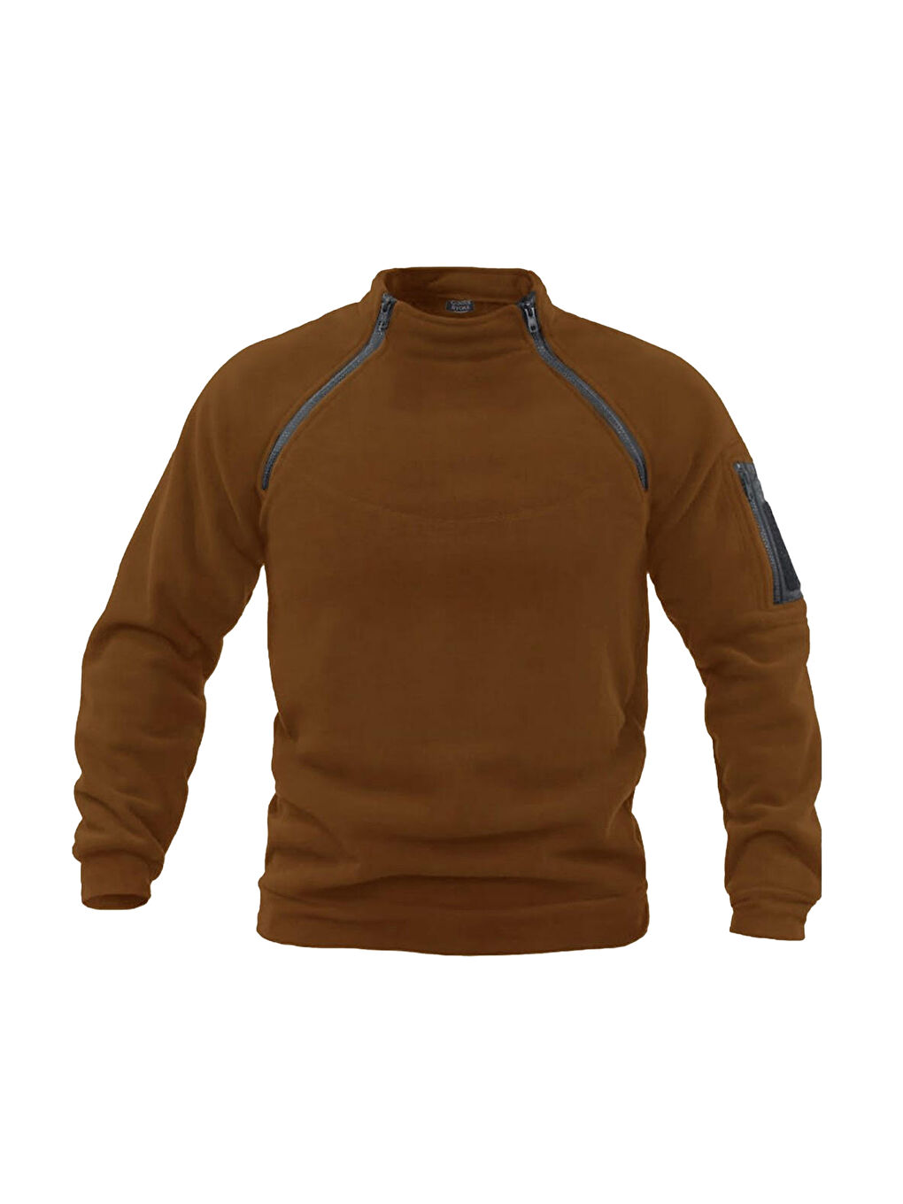 Genius Store Kahverengi Store Erkek Polar Outdoor Fermuarlı Kombat Tactical Cepli Polar
