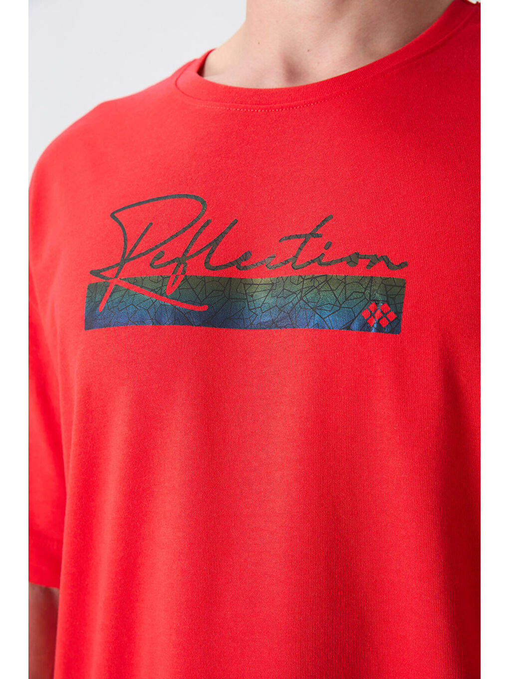 Kırmızı Fiesta Pamuklu Kalın Yumuşak Dokulu Oversize Fit Baskılı Erkek Tişört - 88334-2